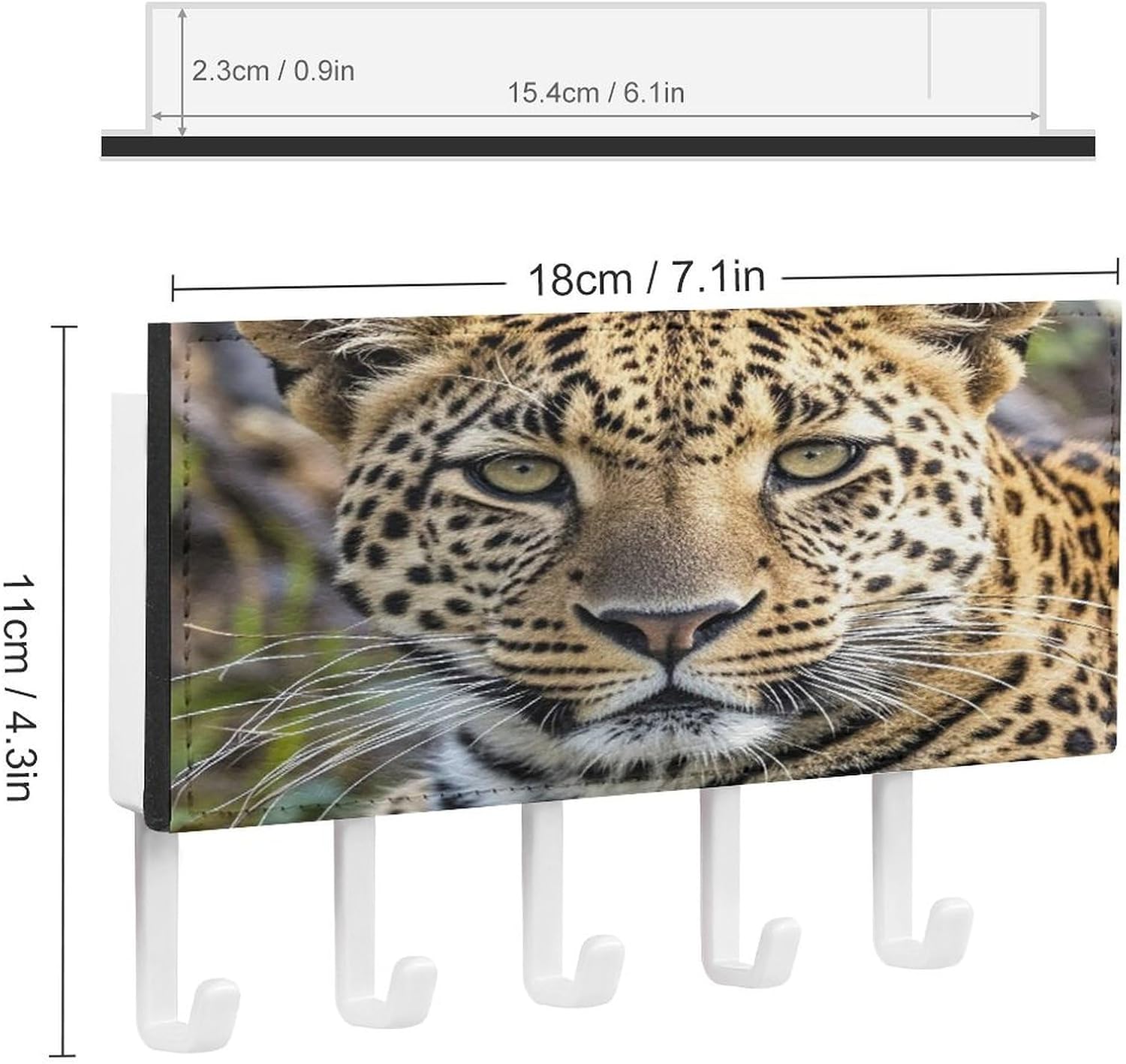 Key Holder Wall Mount Key Hanger with 5 Hooks, Decorative Key Rack | African Animal Leopard Hanging Key Hooks with Mail Organizer for Wall Living Room Kitchen Bathroom Hallway
