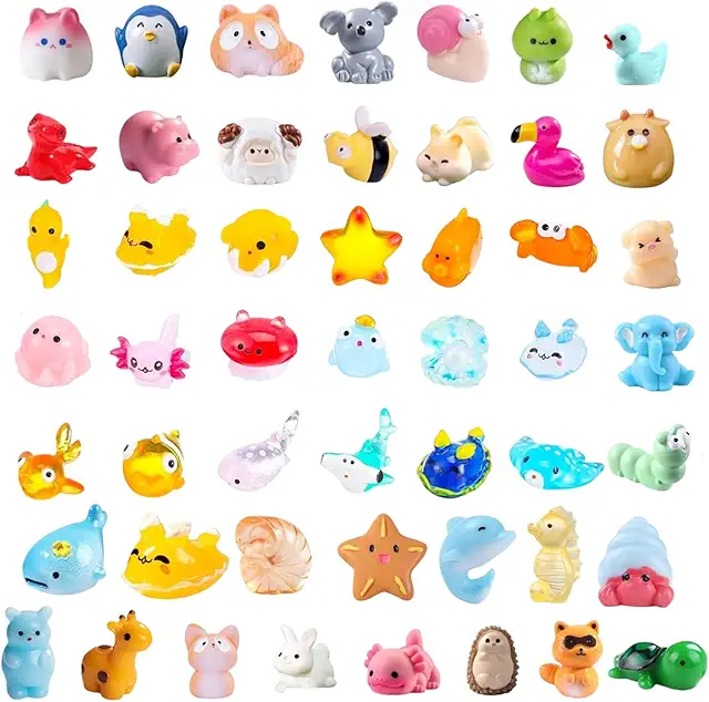 Mini Harz Meerestiere Set - 50 Stück Realistische Miniatur Figuren für Aquarium Deko