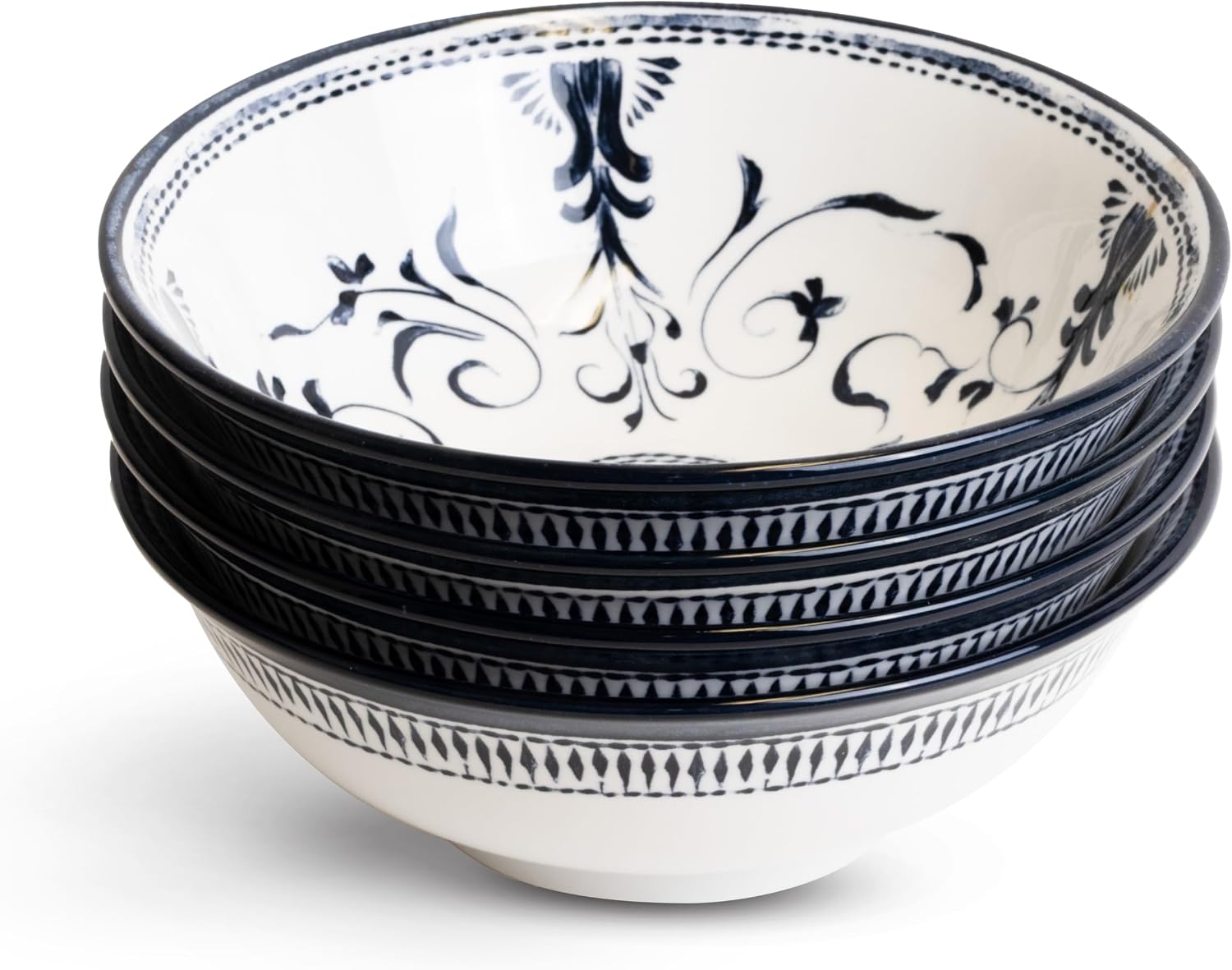 LEMIEUX ET CIE Bruges 4-Piece Salad Bowl Set Porcelain, Bowls, Dishwasher and Microwave Safe, Dish Set for 4, Blue