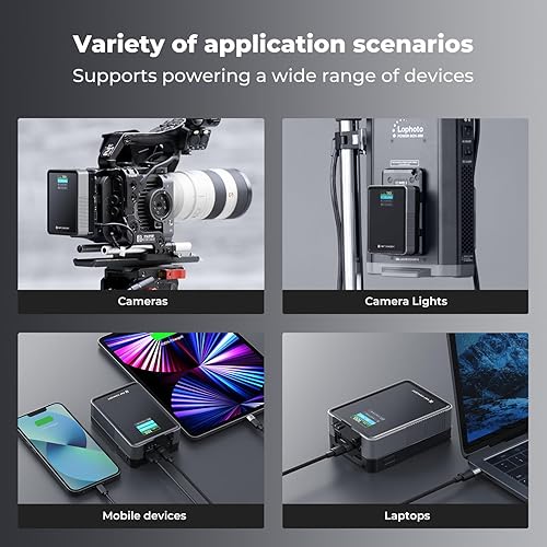 Miniatura 6 de K&F CONCEPT Batería de montaje en V 50Wh 3400mAh Mini batería de montaje en V con salida de 65W y pantalla TFT, 2H de carga completa, DC, D-Tap