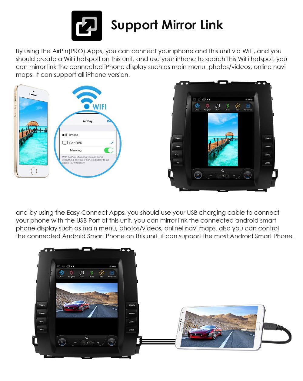 Android 14 - Radio de coche para Toyota Land Cruiser Prado 120 / Lexus GX470 2002-2009 4 núcleos 2 GB y 64 GB de memoria, compatible con coche inalámbrico / Android coche, control del volante, WiFi/4G