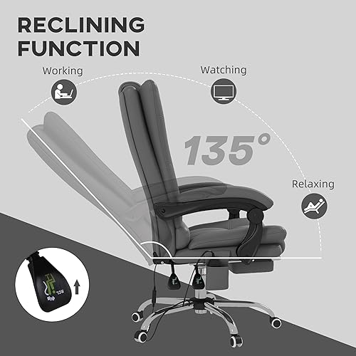 Miniatura 6 de Vinsetto Silla de oficina de masaje ejecutivo con 4 vibraciones y calor, 3 modos, silla giratoria de piel sintética con altura ajustable, respaldo