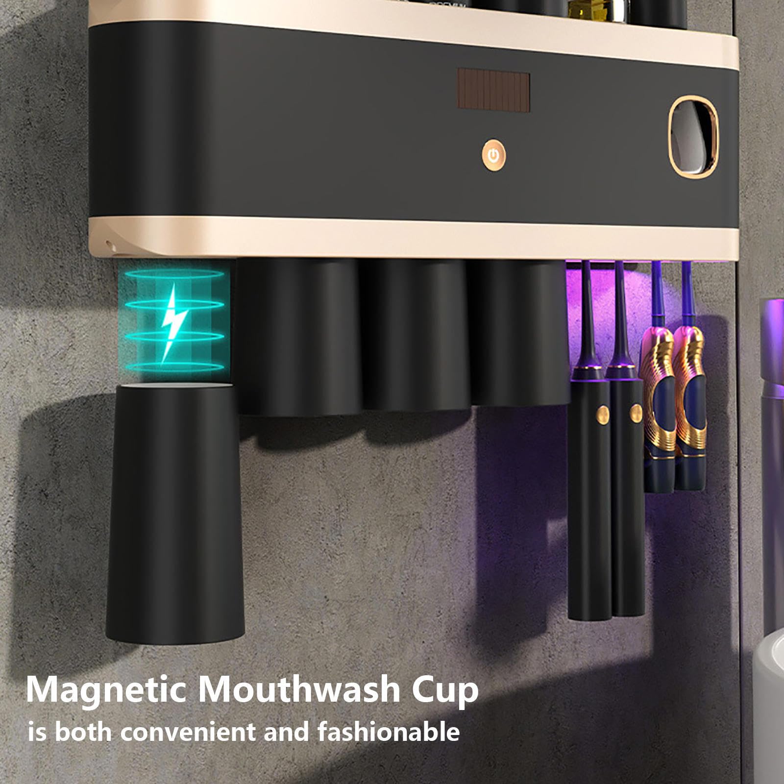 Soporte Cepillo De Dientes Inteligente Limpieza Profunda con UV, Toothbrush Holder Montado En La Pared con Múltiples Ranuras De Carga Solar USB, Soporte Cepillo Electrico,2-Cups