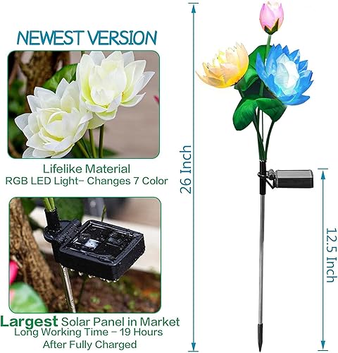 Miniatura 2 de TONULAX Luces solares de jardín, luces solares de flor de loto, luces solares al aire libre para jardín, patio, decoración de patio, 7 luces