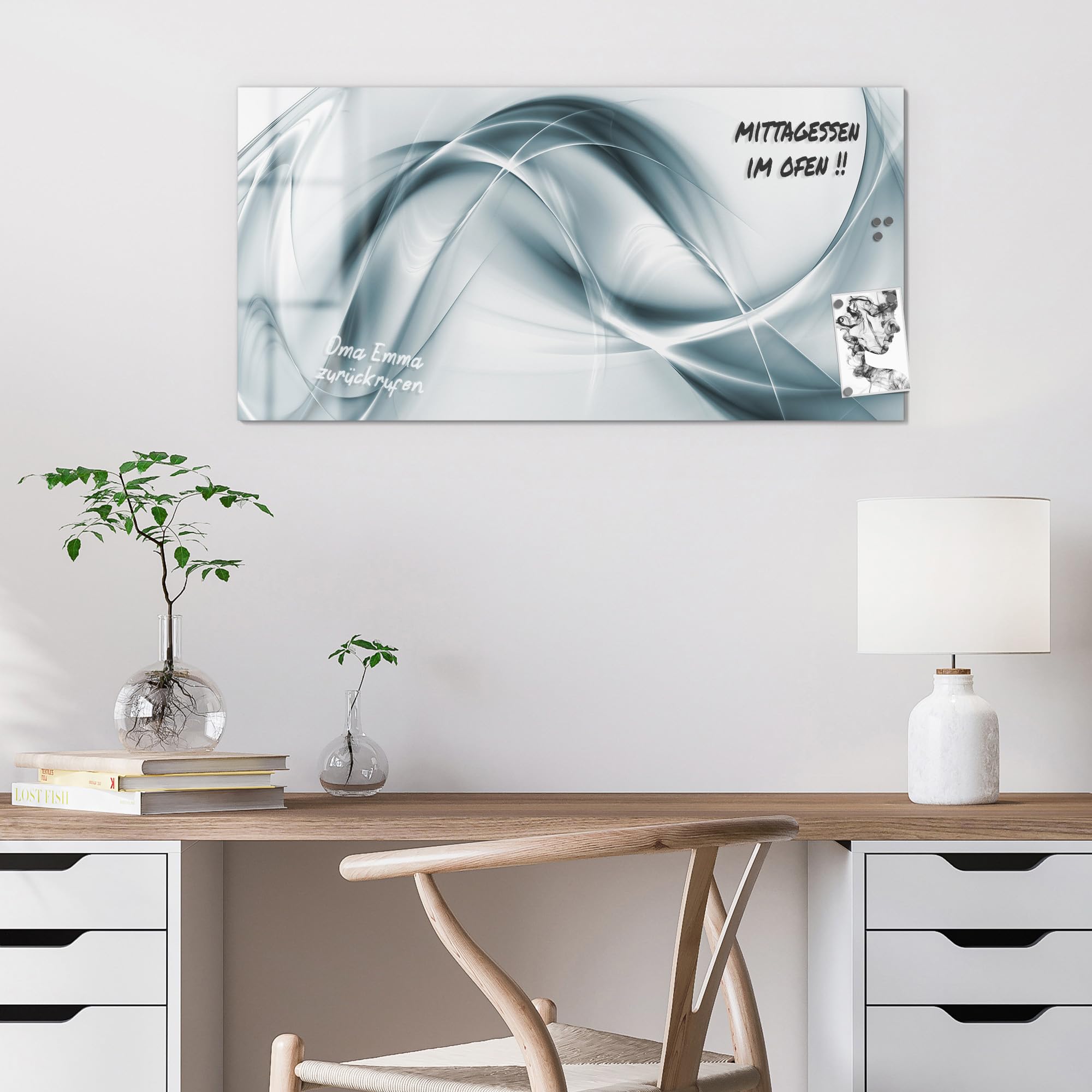 DEQORI Glas-Magnettafel „Stürmische See“ – 50x50 Cm, Magnetisch & Beschreibbar, Inkl. Magnete, Stift & Tuch