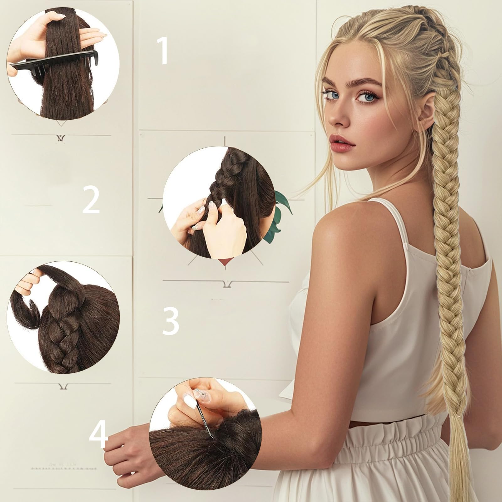 Rozszerzenie na kucyk, z gumką do włosów, 66 cm, syntetyczne włosy naturalne, do splatania, proste blond, warkocz (proste blond, 66 cm)