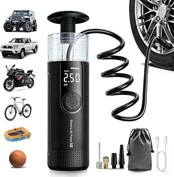 Cordless Tire Inflator Portable Air Compressor 150 PSI, 35s Fast Inflation, Auto-Shutoff, LED Light, 2000mAh Battery, Digital Gauge Car Bike Motorcycle Ball Pump with Hose Storage