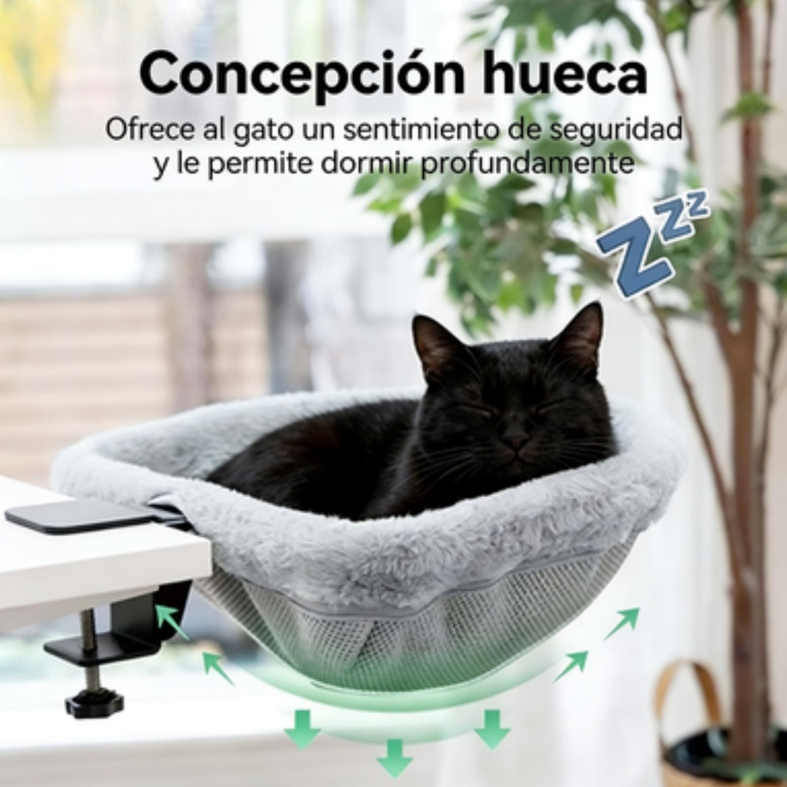 Hamaca para Gatos de Escritorio Plegable, Cama de Escritorio para Gatos con Abrazadera Estable, Fácil de Limpiar, Capacidad de Carga hasta 18 kg