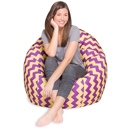 Posh Beanbags Bean Bag Chair, X-Large-48in, Pattern Chevron Purple and Yellow