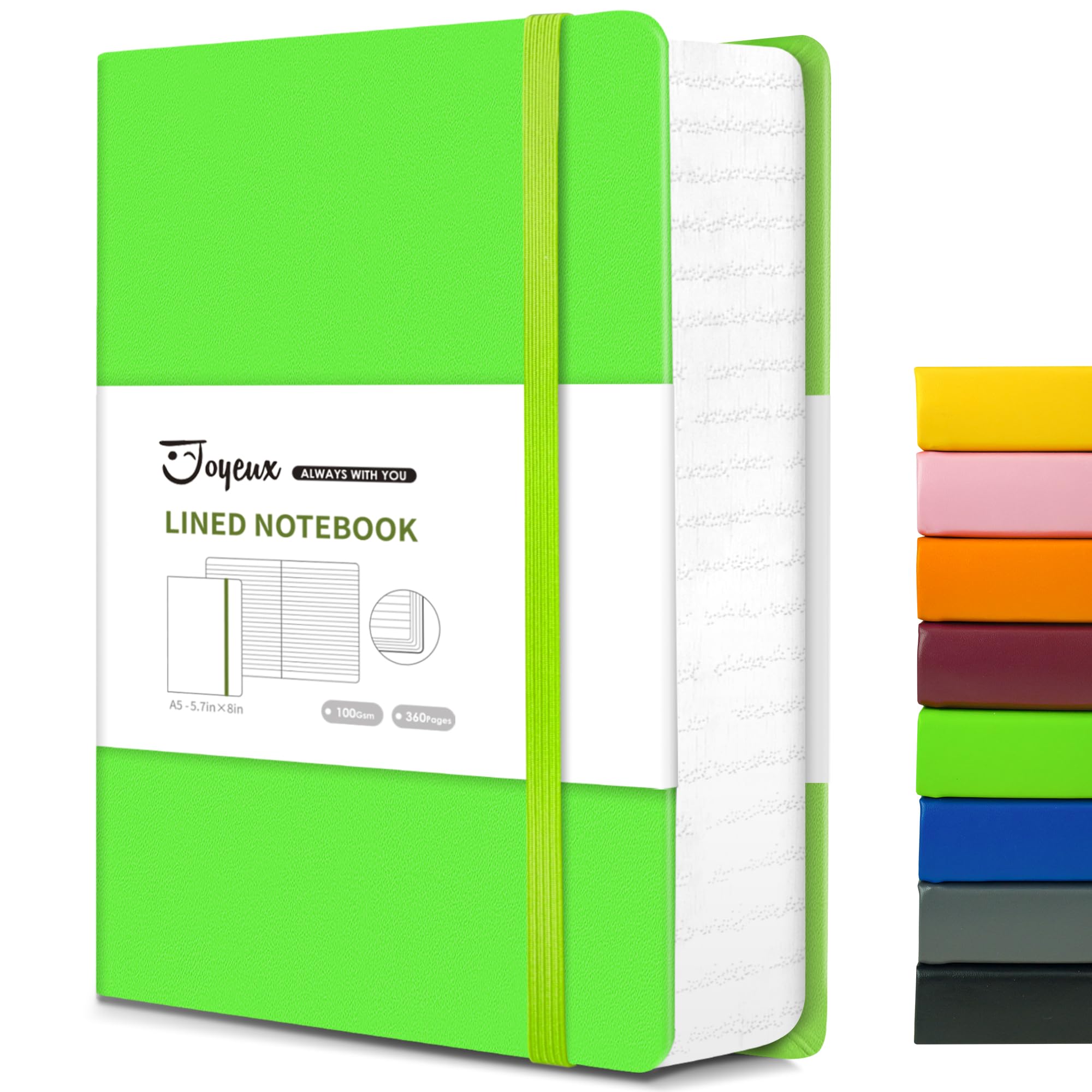 JOYEUX Lined Journal Notebook, 360 Pages Journals for Writing, A5 College Ruled Notebook, Thick Leather Hardcover Notebooks for Work Office Women Men, 5.7'' X 8'' (Green)