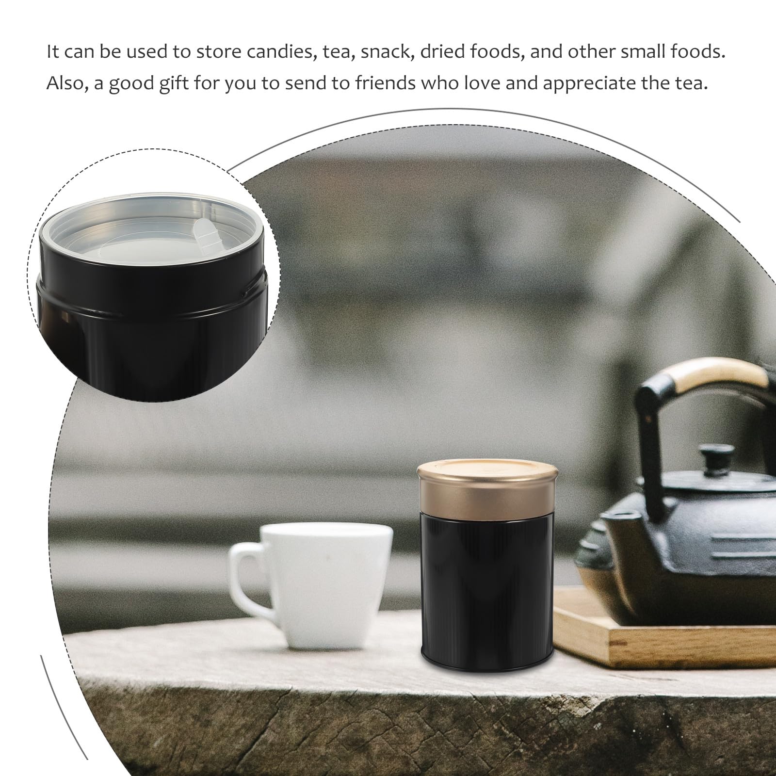PACKOVE Botes Negros de Metal para Té Suelto Tapa Roscada, Lata de Almacenamiento Sellada, Tamaño Pequeño Portátil para Hojas de Té, Set de 6 Unidades, Organizador Práctico para Cocina