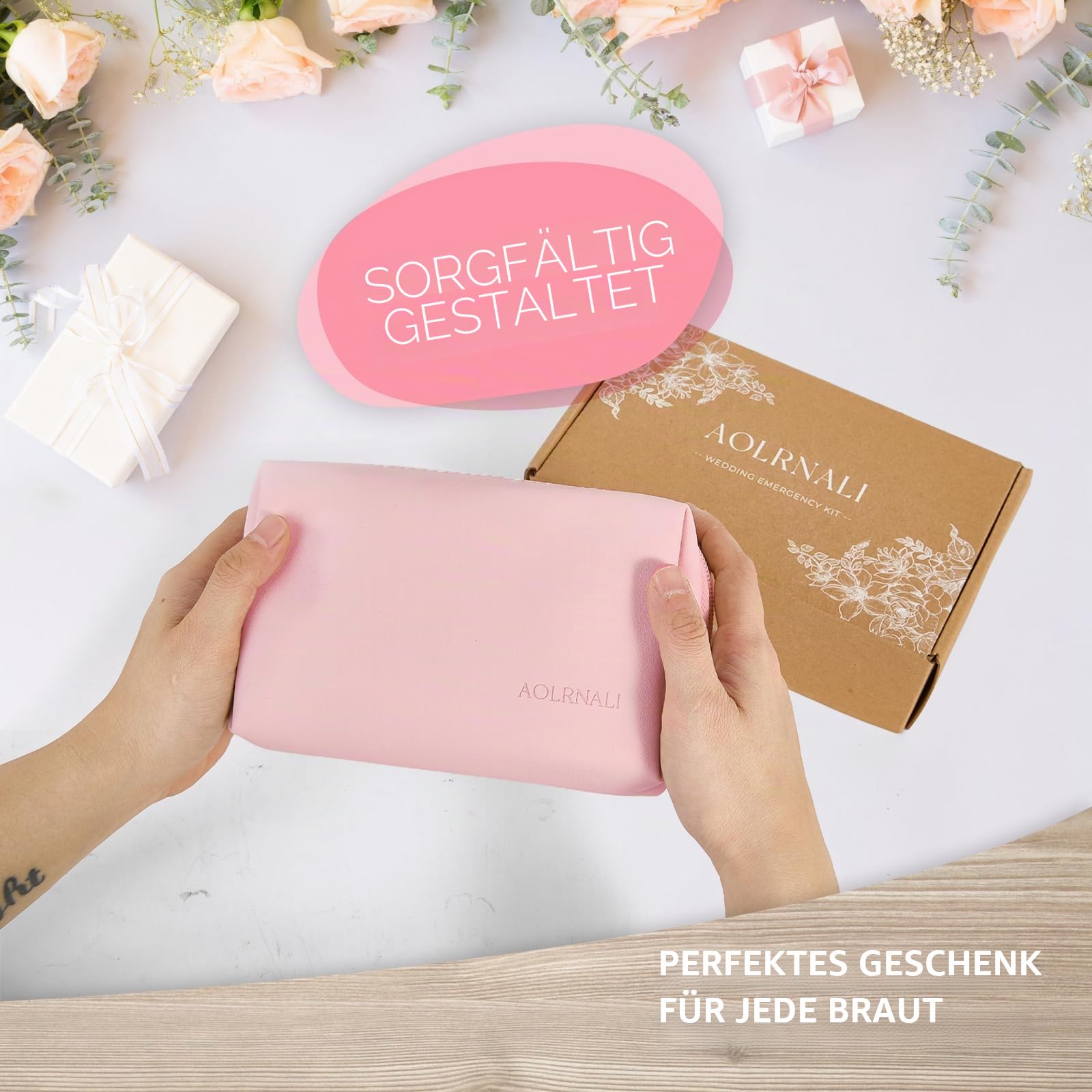 Braut-Notfall-Set für Hochzeitstag, Hochzeits-Essentials, Überlebens-Set für Teambraut, Must-Have 30+ Essentials Travel Kit mit Make-up-Tasche