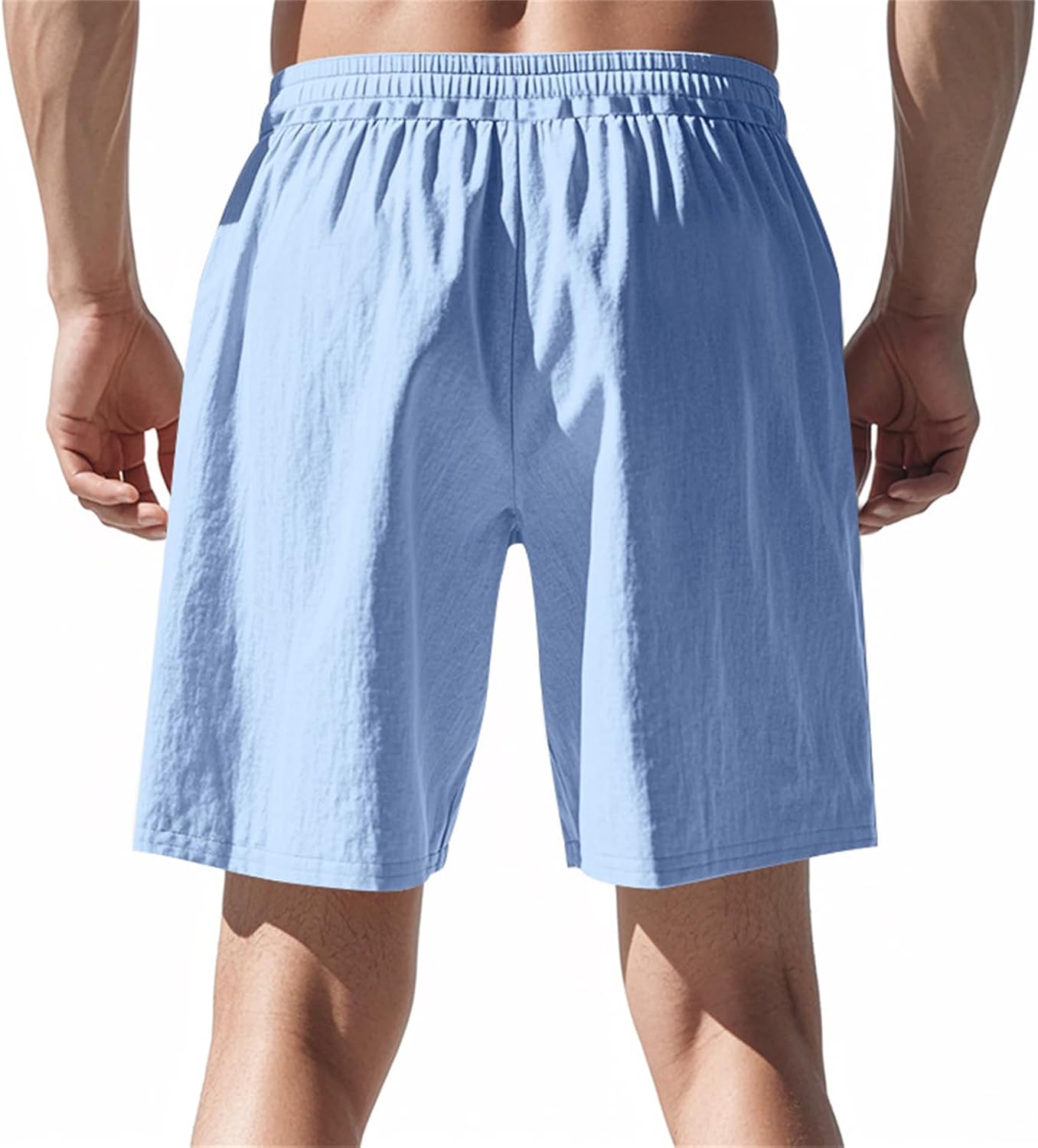 Mens Cotton Linen Shorts Button & Drawstring Lightweight Shorts Elastic Waist Stretch Summer Beach Short Vintage Wear