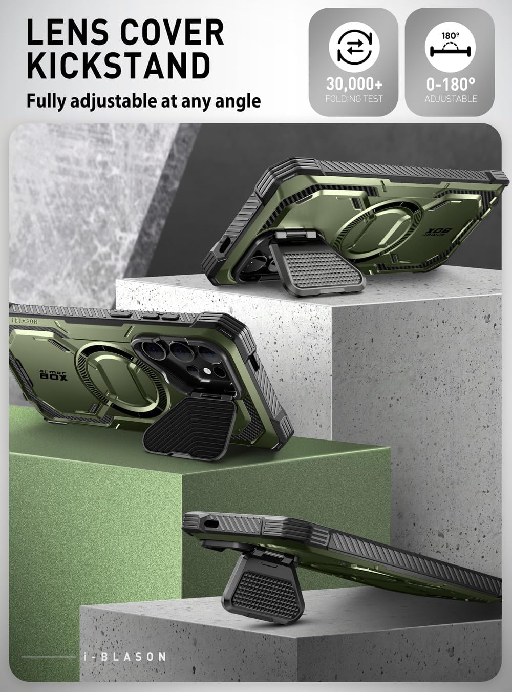 i-Blason Armorbox for Samsung Galaxy S24 Ultra Case MagSafe with Camera Cover Stand [Support Wireless Charger] 360 Full-Body Case with Screen Protector & Kickstand Phone Case for S24 Ultra, Green