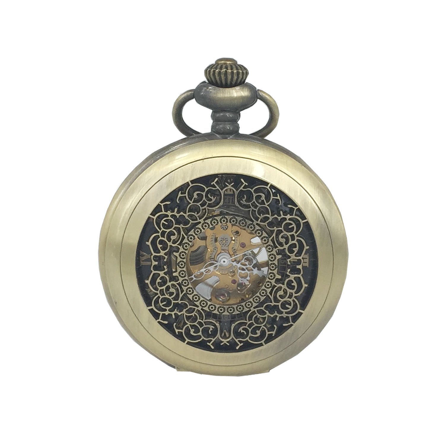 ORKINA Vintage Bronze Color Craved Hand-Wind Mechanical Transparent Dial Pocket Watch ORK-P-0009