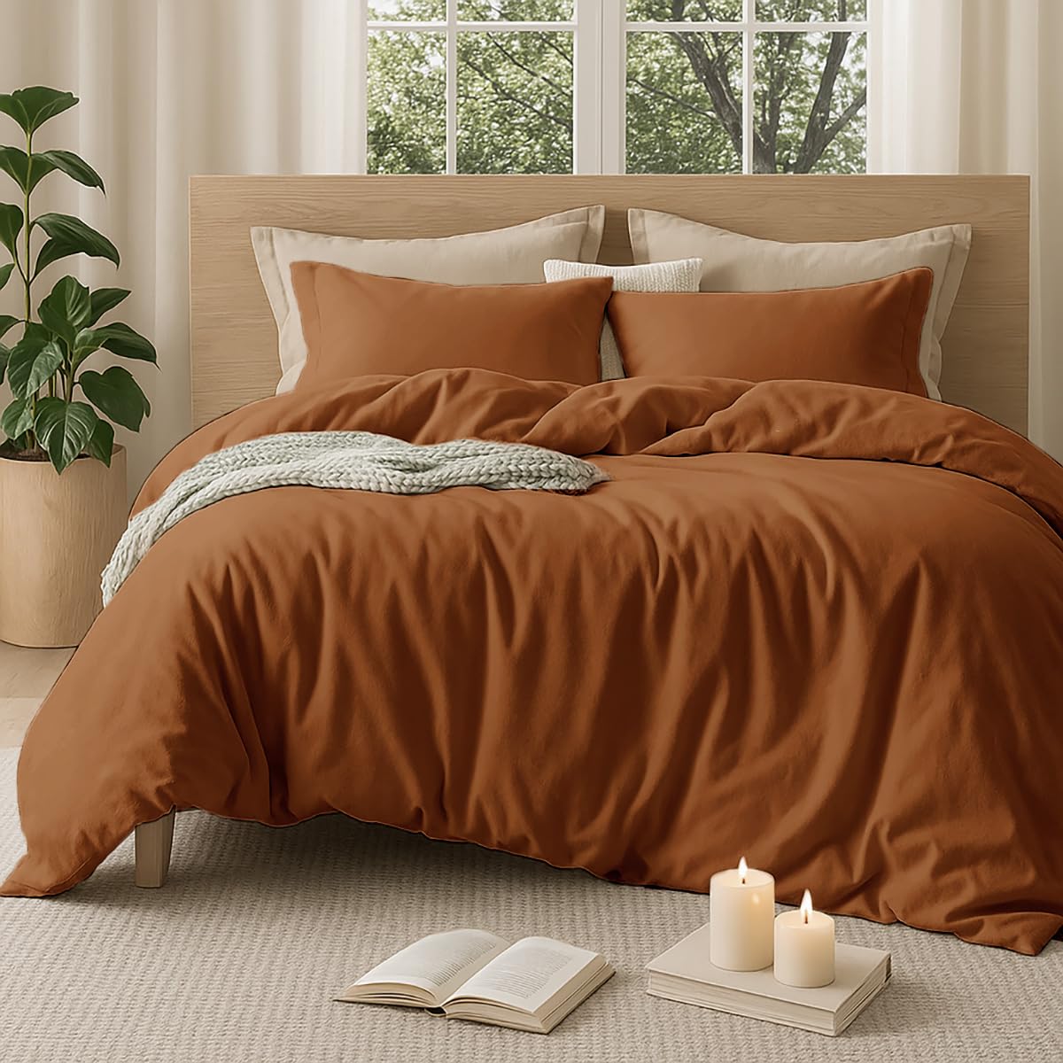 Sedefen Bettwäsche 135x200 cm Baumwolle Beige,Oeko-TEX zertifizierte Bettwäsche Set,Baumwollbettwäsche mit Reißverschluss und 1 Kissenbezug 80x80 cm