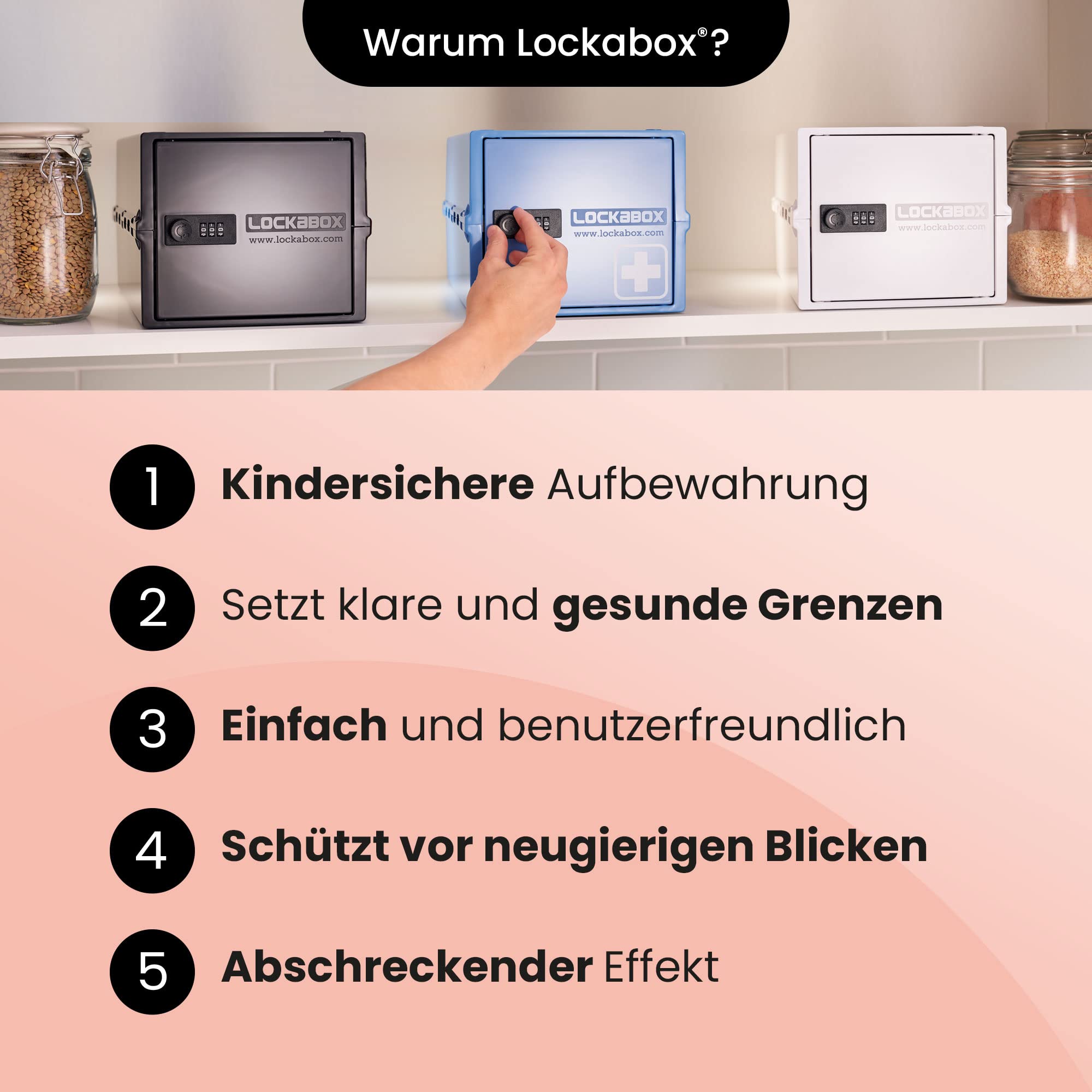 Lockabox One™ | Hochwertige Medikamentenbox mit Schloss für Arzneimittel, Vitamine und Nahrungsergänzungsmittel | Medizinischer Standard und BPA-sicher (Helles Mediblau), Einheitsgröße