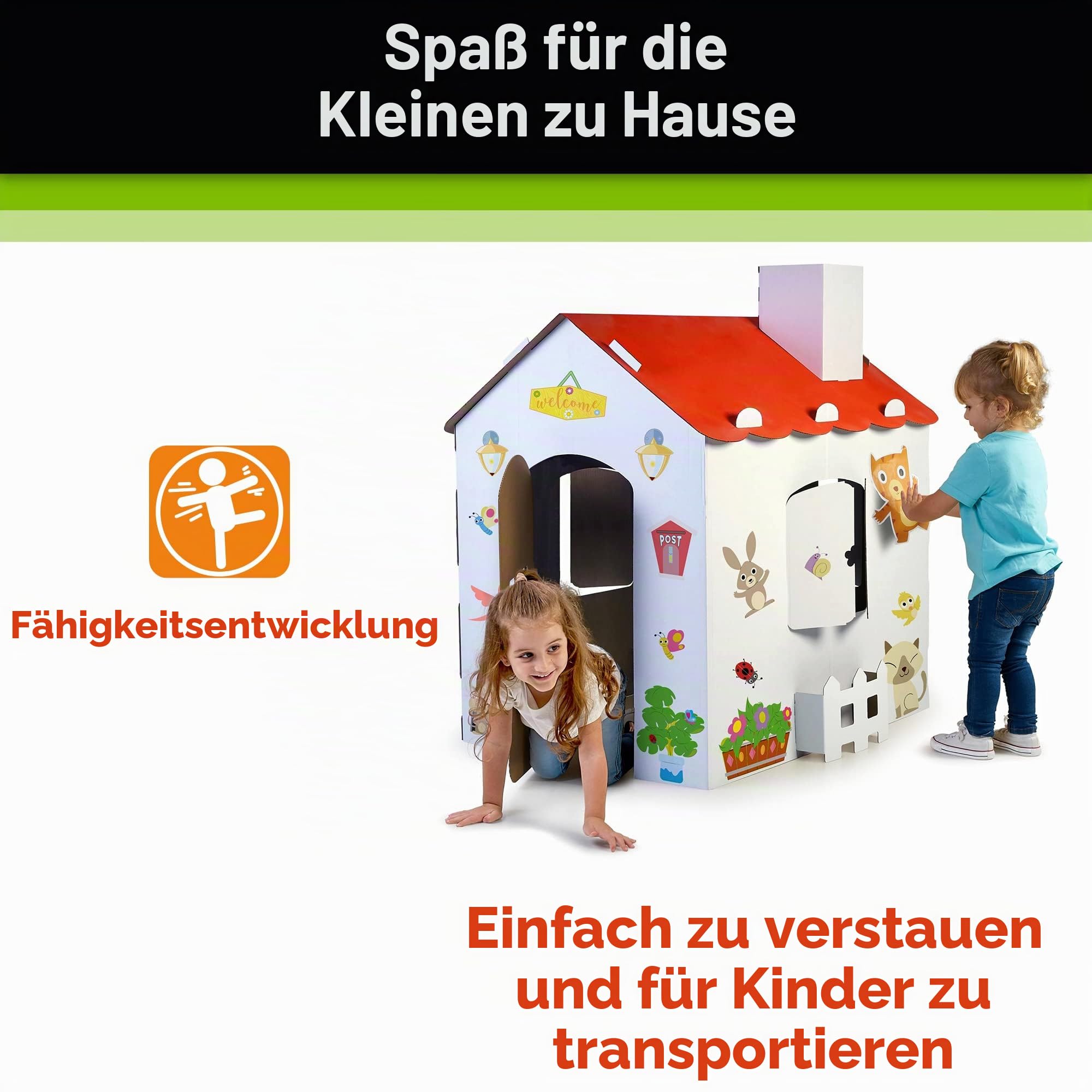 FEBER Carton House großes Spielhaus aus Karton für Kinder zum Bemalen und Spielen ab 3 Jahren