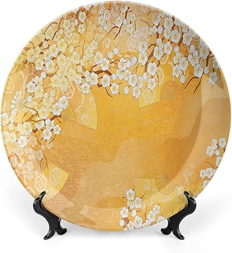 Platos decorativos, adorno con estampado asiático, ramas de árbol de Sakura en flor de cerezo japonés, 6 pulgadas, decoración de pared de cocina,