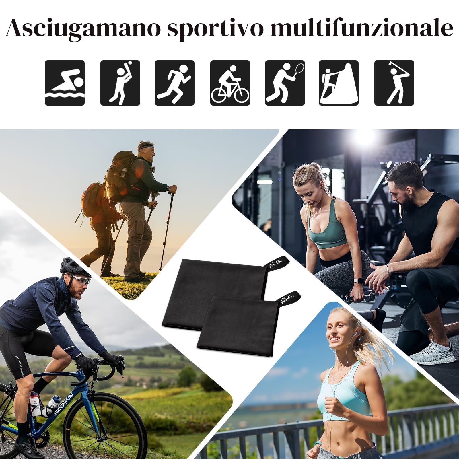 Pameil 2 Pezzi Asciugamano Palestra, Telo Microfibra Assorbente e Leggero per Spiaggia, Bagno e Viaggio