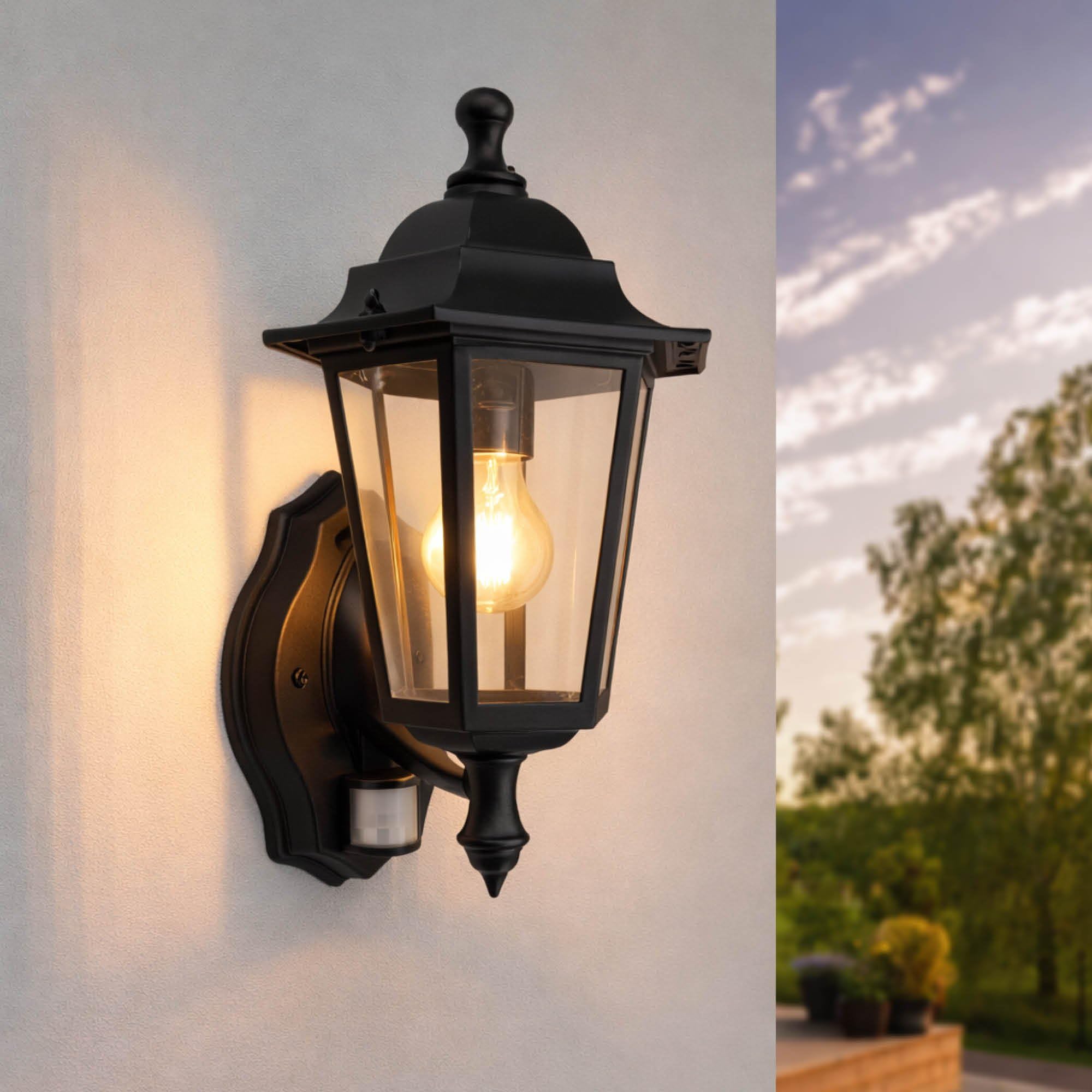 Ledvion - Wall Lamp, Outdoor Lamp WhiteMotion Sensor, Outdoor Lighting, Garden Lighting, Black Lamp, Classic, E27 Fitting, IP44 Fitting — image 1