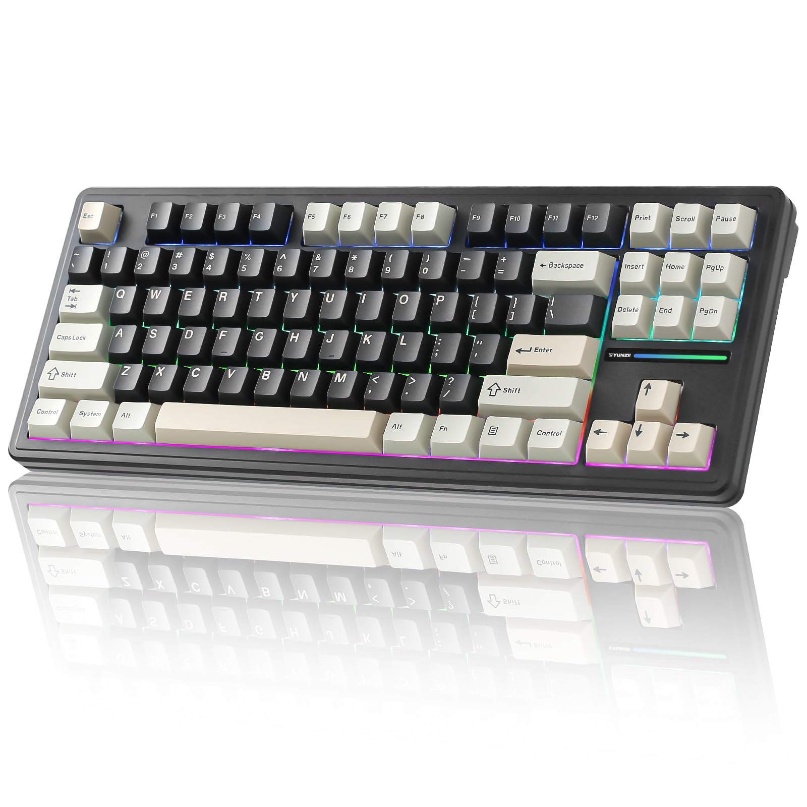 YUNZII YZ87 Gasket Mechanical Keyboard,TKL Wireless Hot Swappable with 5-Layer Padding, BT5.0/2.4G/USB-C NKRO RGB Backlit for Win/Mac (Black,Milk Switch)