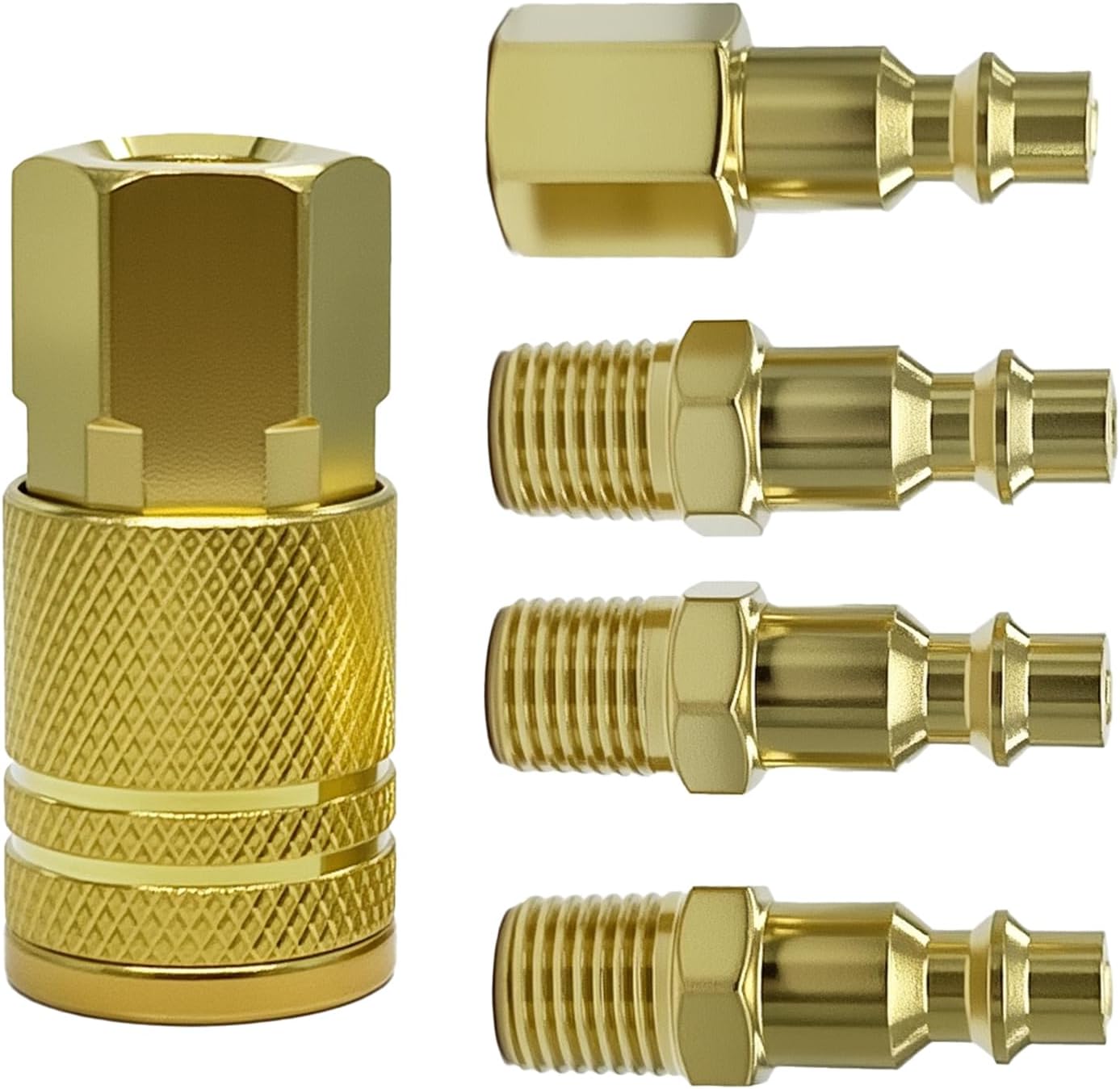 Air Compressor Quick Connect Fittings, 1/4 Inch NPT Brass Couplers and Plugs Set, Air Tool Accessories