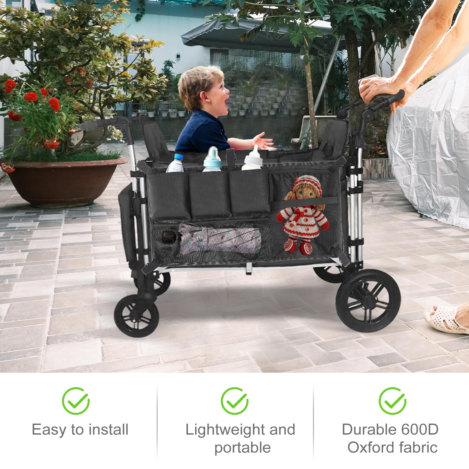 Filet de Chargement, Noir Sac en Filet pour Poussette Grande Capacité Filet de Chargement Vehirie Accessoires pour Chariot de Poussette Compatible avec Tous Les Modèles de la Série W WONDERFOLD