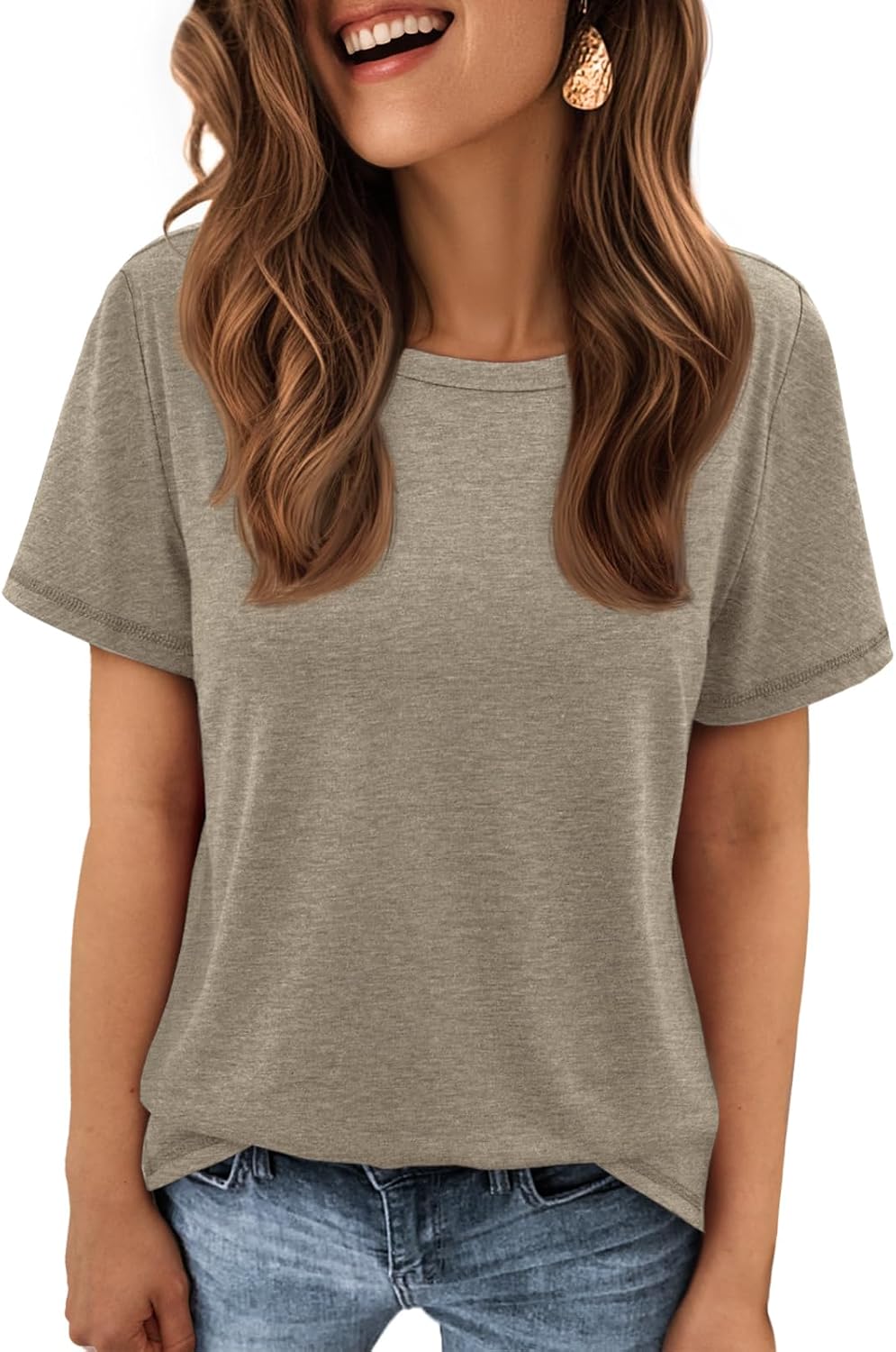 ATHMILE Womens Basic T Shirt Crewneck Short Sleeve Summer Tops image 2