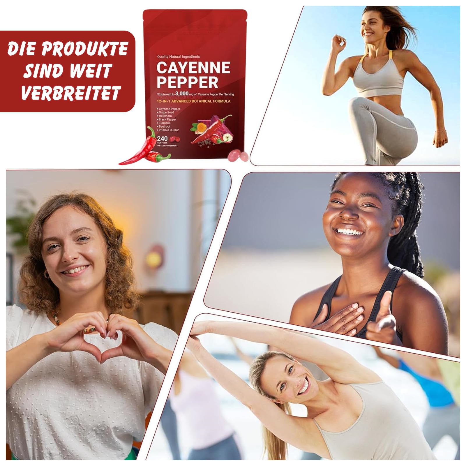 Cayenne Pfeffer Komplex –12-in-1 Formel, Cayennepfeffer-Softgels, 240 Softgel-Kapseln – Mit Kurkuma, Weißdorn & Rote Bete – Hochwertiger Pflanzenextrakt-Komplex (3 Beutel)