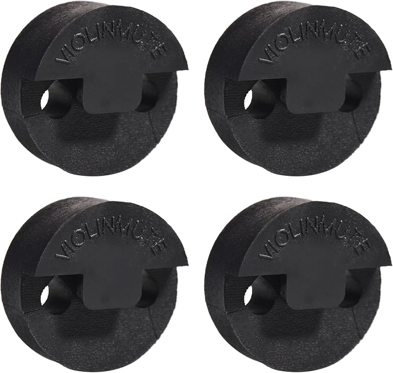 4 Pack Violin Mute & Small Viola Practice Mute | Round Tourte Style Mute Silencer, Black, Rubber