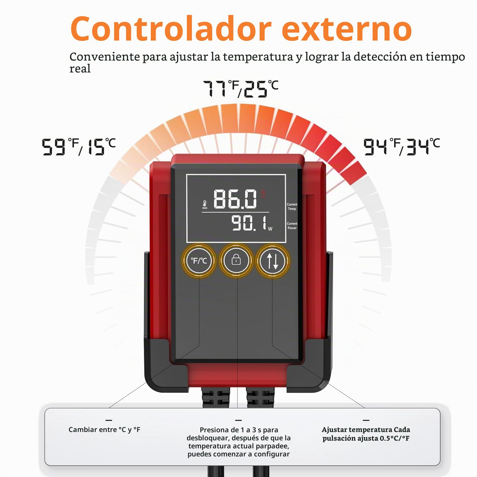 AQQA Calentador de acuario PTC de 800 W con controlador de termostato LED, calentador de acuario sumergible con cubierta protectora, protección contra sobretemperatura, para pecera de 300 a 880 L