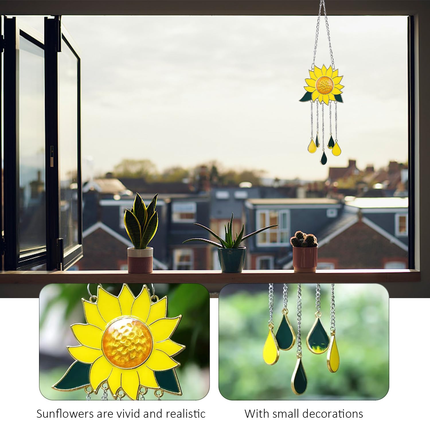 1 Sunflower Pendant, Garden Hanging, Outdoor Hanging, Garden Wind Chime, Sunflower Pendant, Window Pendant - Image 3