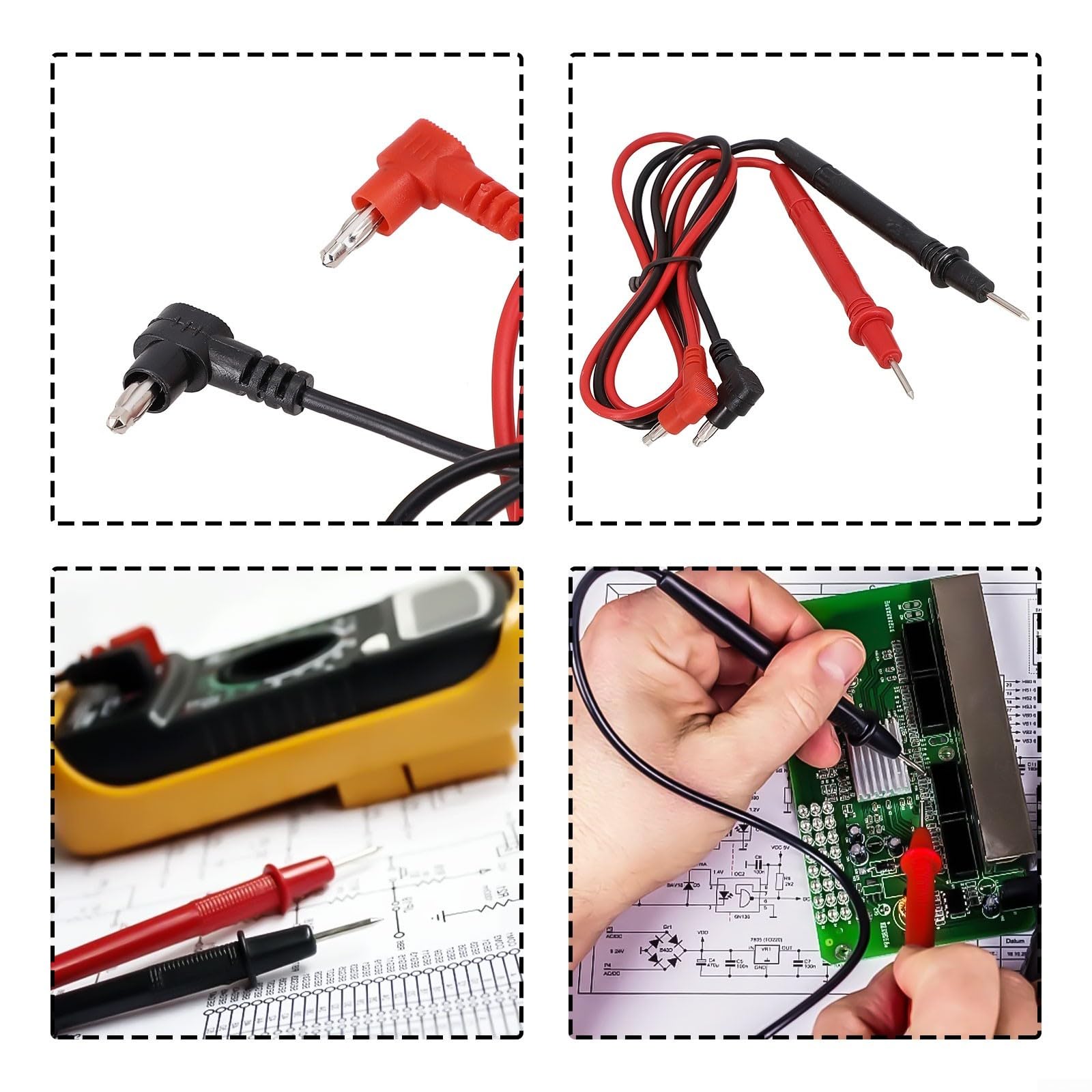 Cavi di prova per multimetro 1000 V 10 A, conduttori in rame schermato in silicone con punte in plastica resistente al calore, lunghezza 70 cm, rosso e nero, per multimetro standard tester