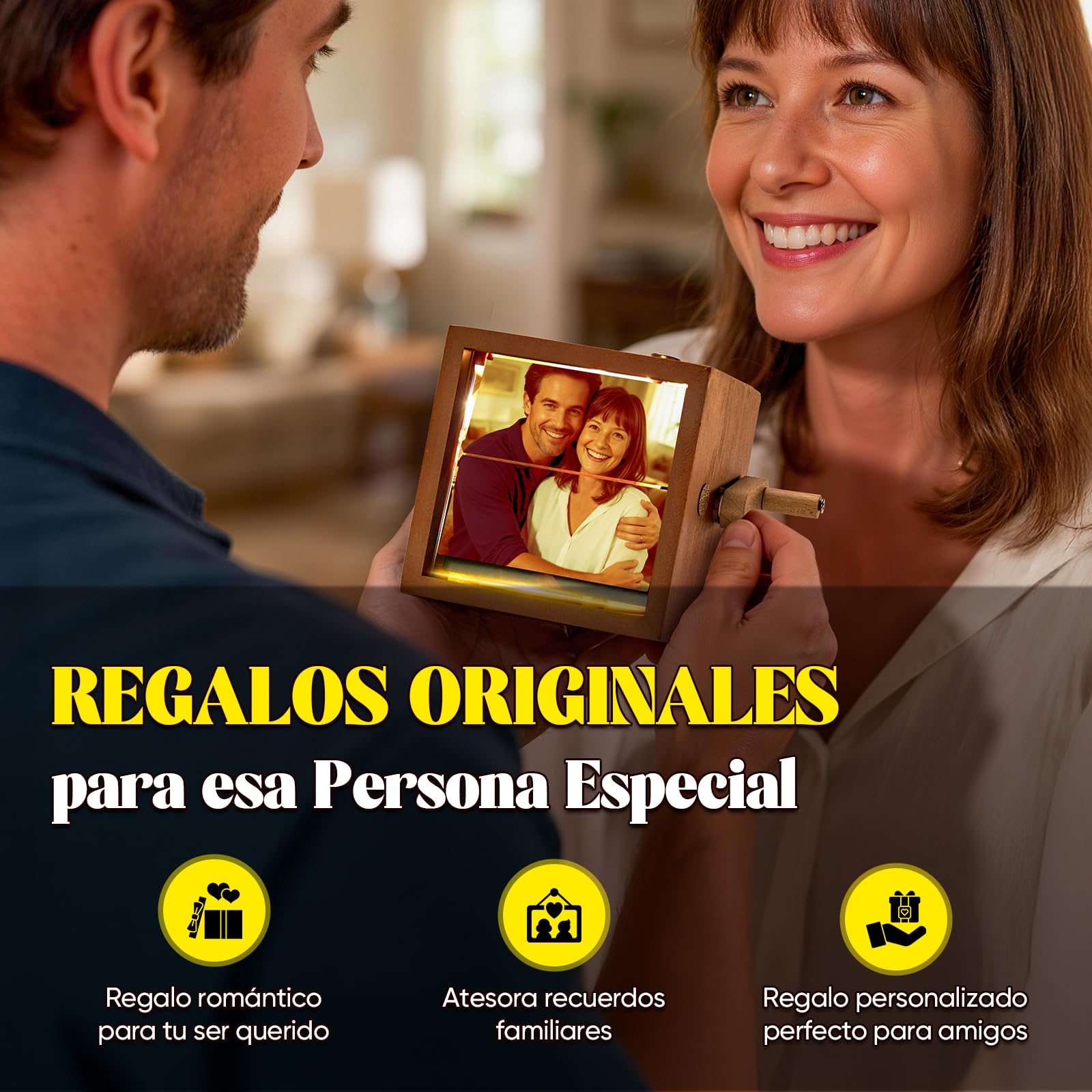 Album Fotos Personalizado con Manivela Luz Led Marco de Libro de Fotos Animación Regalos