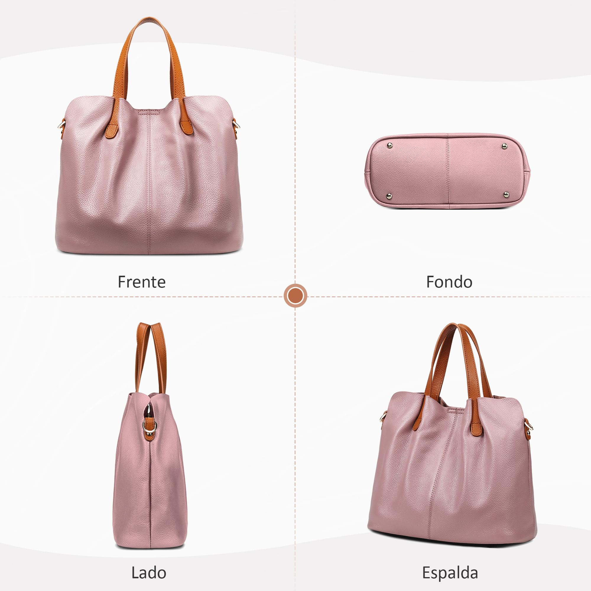 DIRRONA Bolso Mujer de Piel Auténtica – Elegante Bolso de Mano y Hombro con Correa Ajustable, Bolso Tote Grande Ideal para Trabajo, Viajes, Compras y Uso Diario