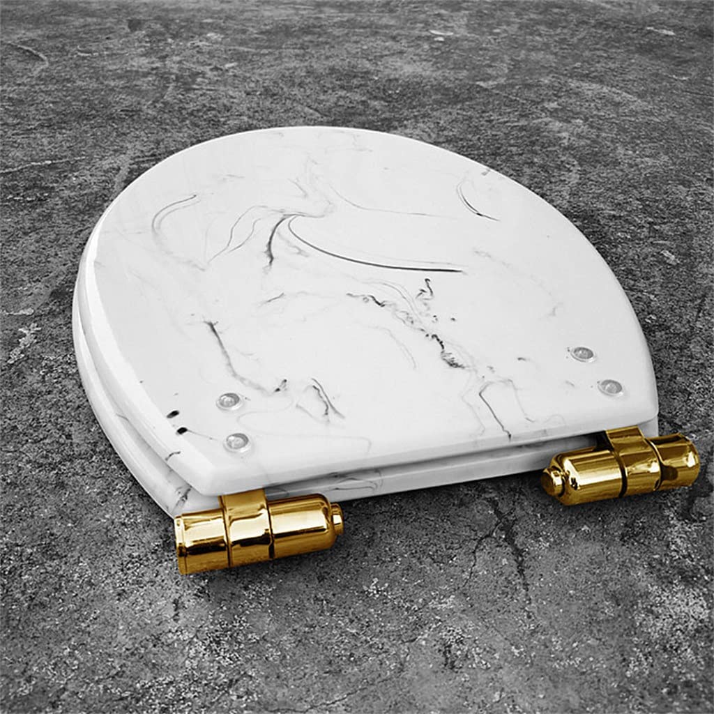 MOBYGKFY Urea-Formaldehyde Resin Marble Texture Toilet Seats Cover,Type Universal Slow-Close Buffer Lid