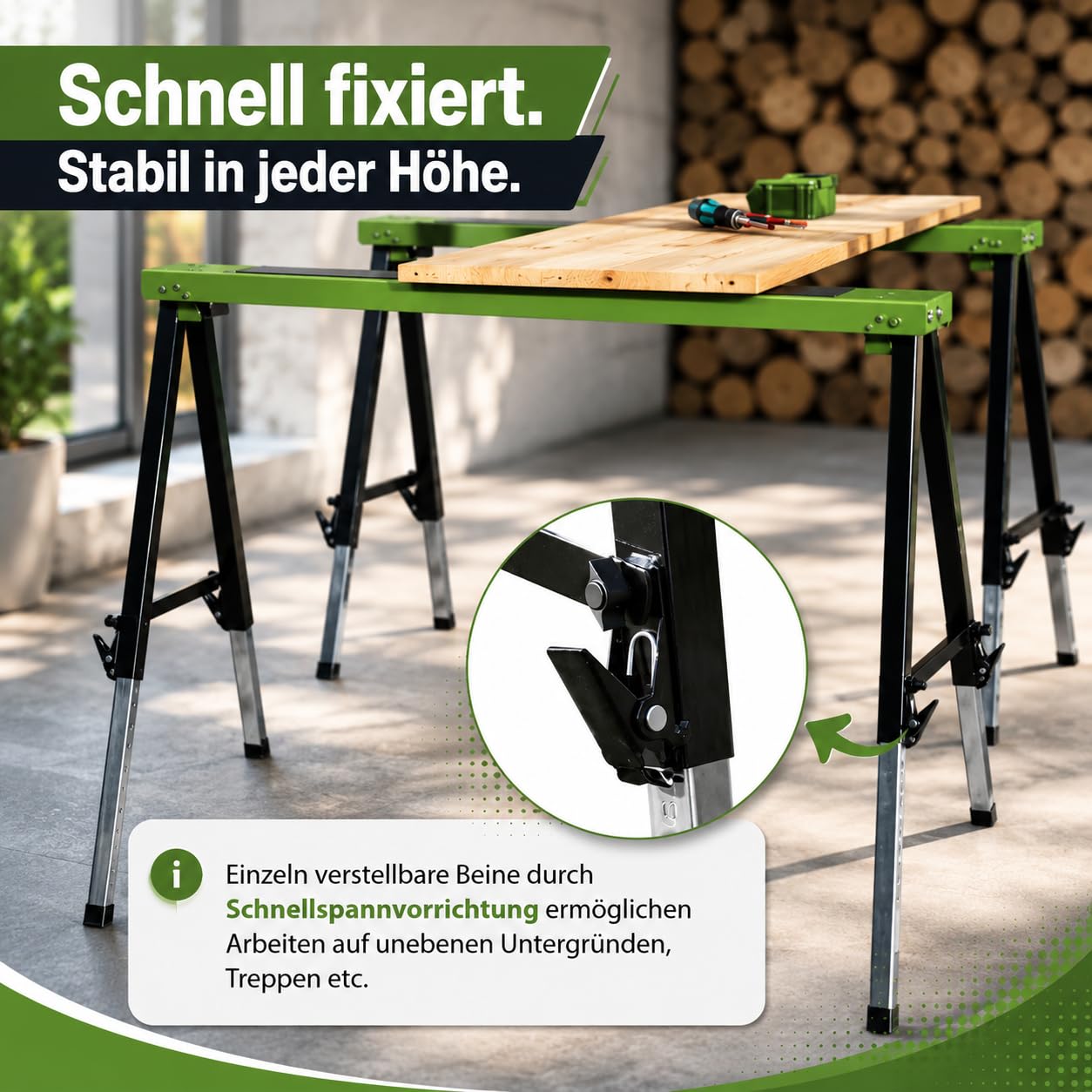 2x TRUTZHOLM Arbeitsbock Gerüstbock höhenverstellbar Teleskop Klappbock | 2er Set 300kg Tragkraft | Stahlbock 150kg je Bock Unterstellbock Stützbock Falt-Arbeitsbock Teleskop-Arbeitsbock