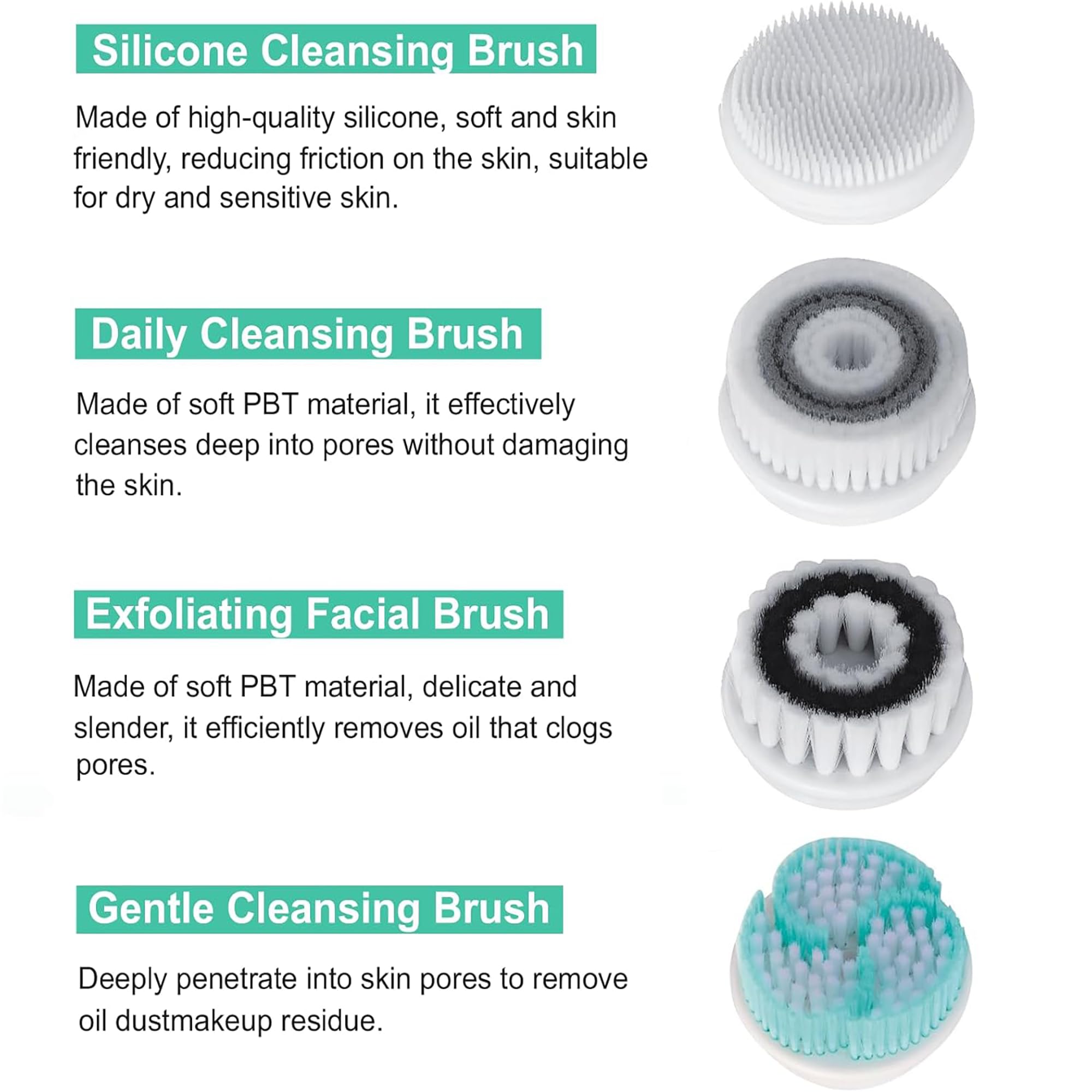 Cepillo de limpieza facial, limpiador facial eléctrico con 4 cabezales de limpieza y 2 velocidades ajustables para una limpieza profunda, cepillo de lavado facial portátil recargable e impermeable