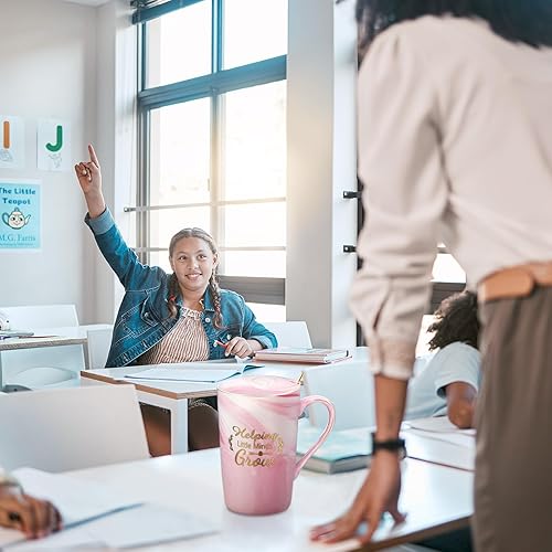 Miniatura 4 de Sliner 6 piezas de regalos de agradecimiento para maestros de 3.9 x 3.6 pulgadas, taza de café de mármol con tapa de cuchara para mujeres y hombres,