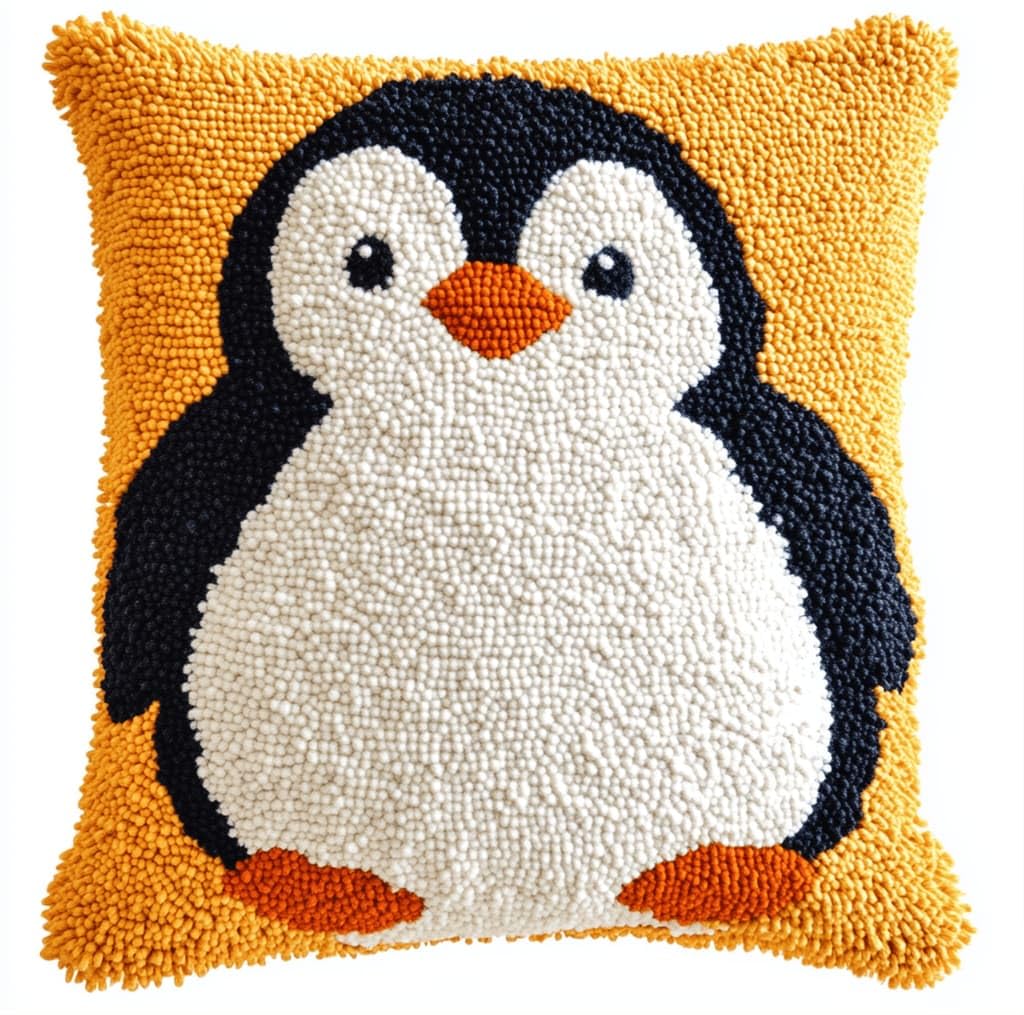Kitquiver Latch Hook Kits Donkey for Adults,Penguin DIY Latch Hook Cushion Kits and Latch Rug Kits Cross-Stitch Embroidery Cushion Cover for Home Sofa Decoration 17X17 in