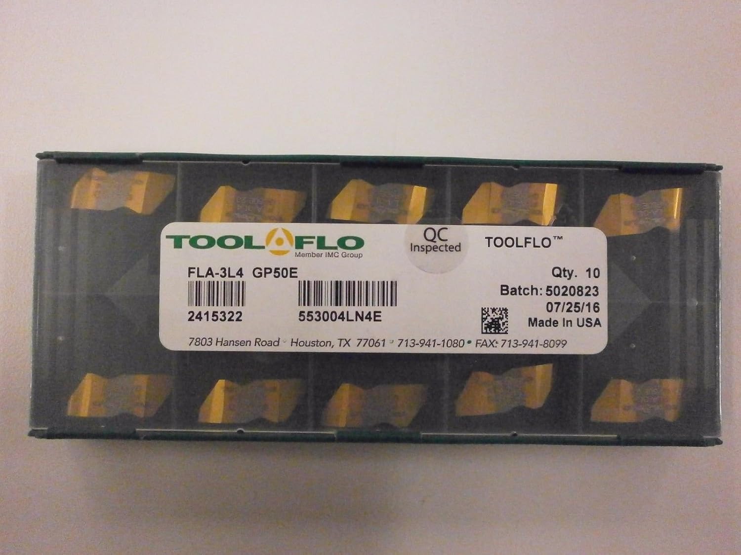 10pc) ToolFlo FLA 3L4 GP50 Top Notch Carbide Acme Threading Inserts NA
