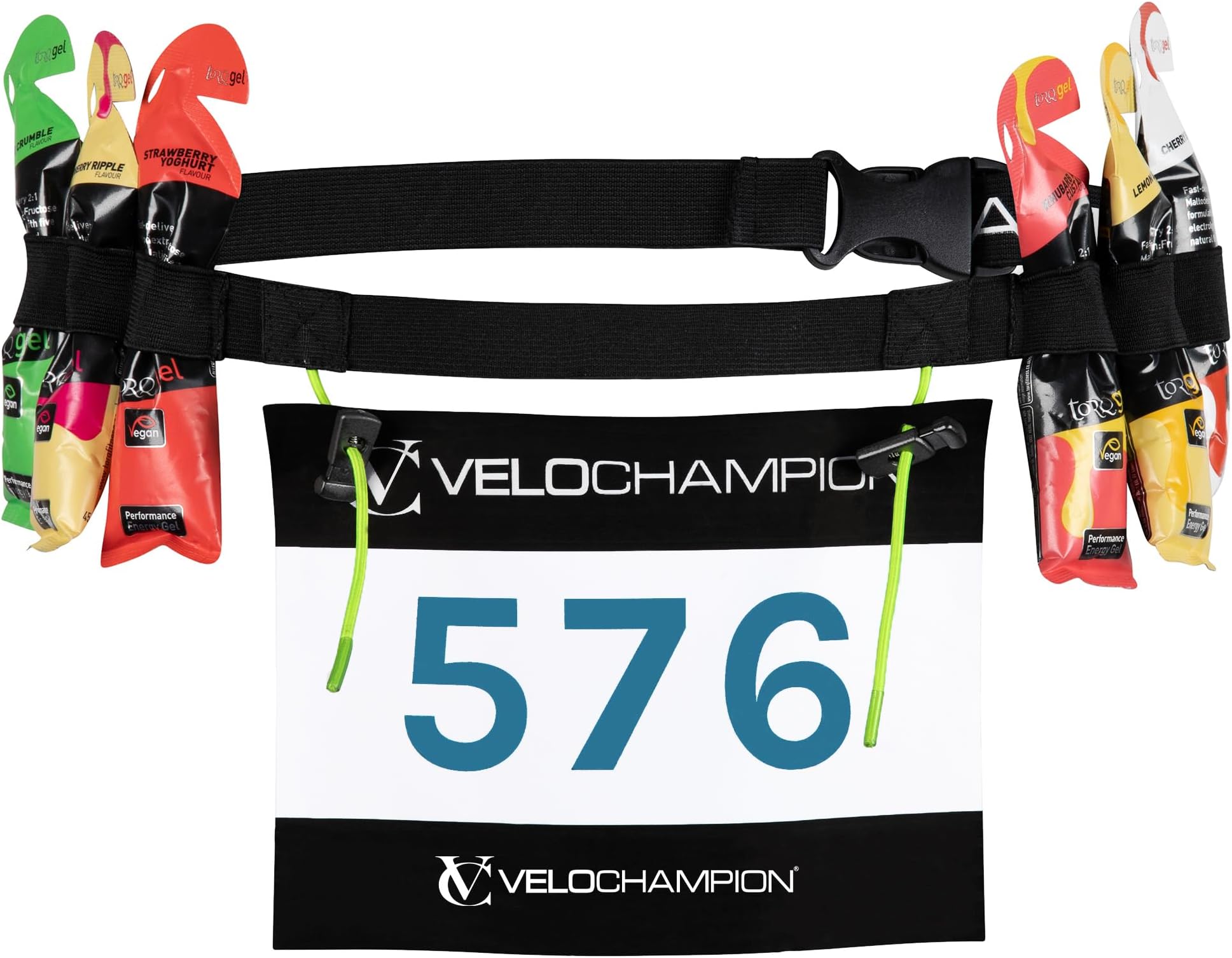VeloChampion Lightweight Running Belt Waist Pack for Men Women. 6 Energy Gel Loops. Elasticated Fit Race Number Holder - No Pins Needed - 2 or 3 Toggle Style
