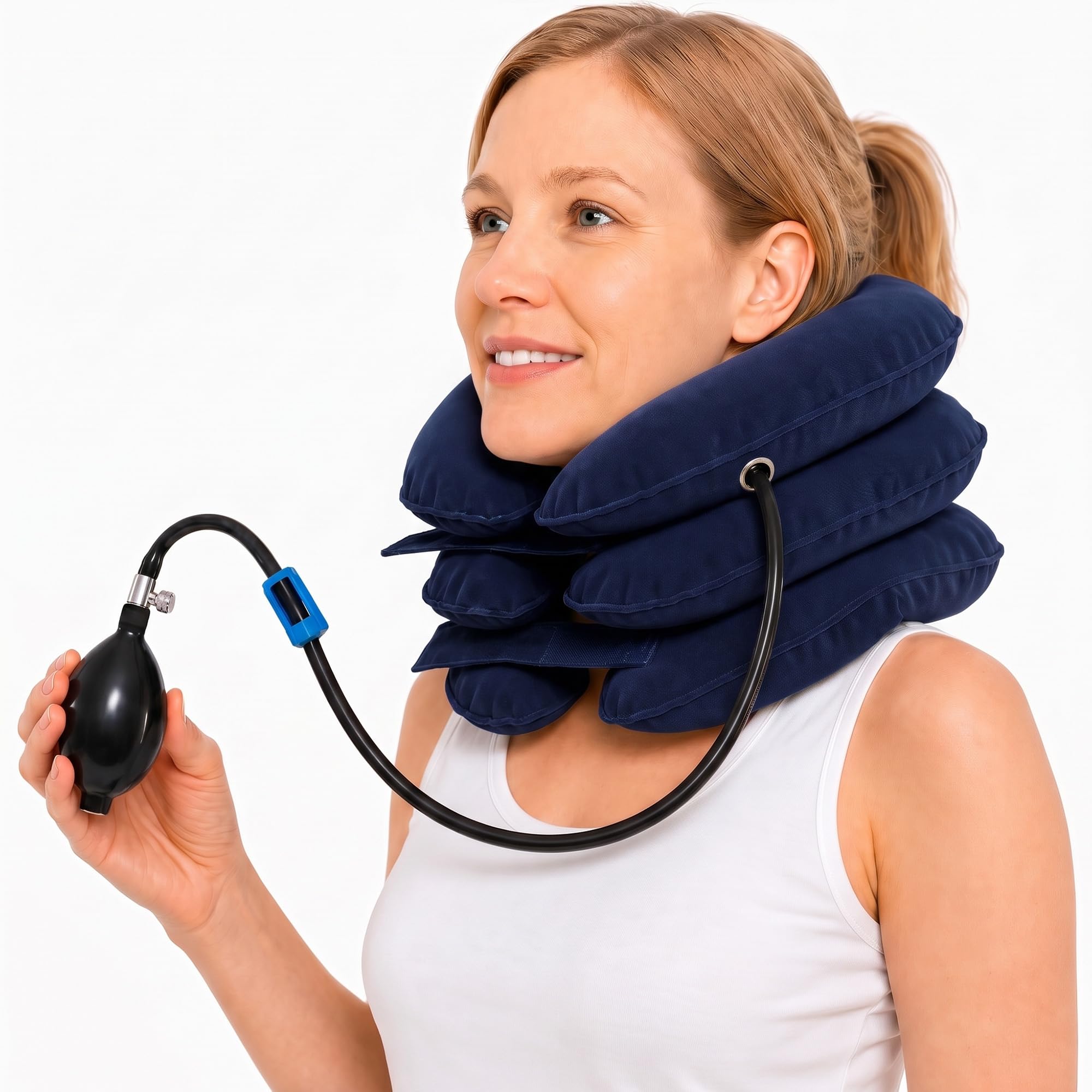 Estirador de cuello para aliviar el dolor, dispositivo de tracción cervical ajustable, soporte inflable para el cuello y almohada de descompresión para uso doméstico