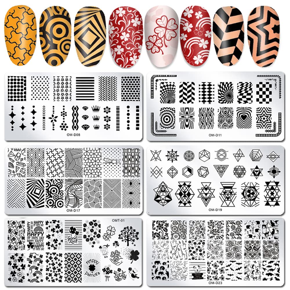 WOKOTO 6Pcs Nail Art Stamping Plates With Nail Stamper And Scraper Kit Geometry Unicorn Animal Flower Image Templates Stamping Nail Art Tools-image-42