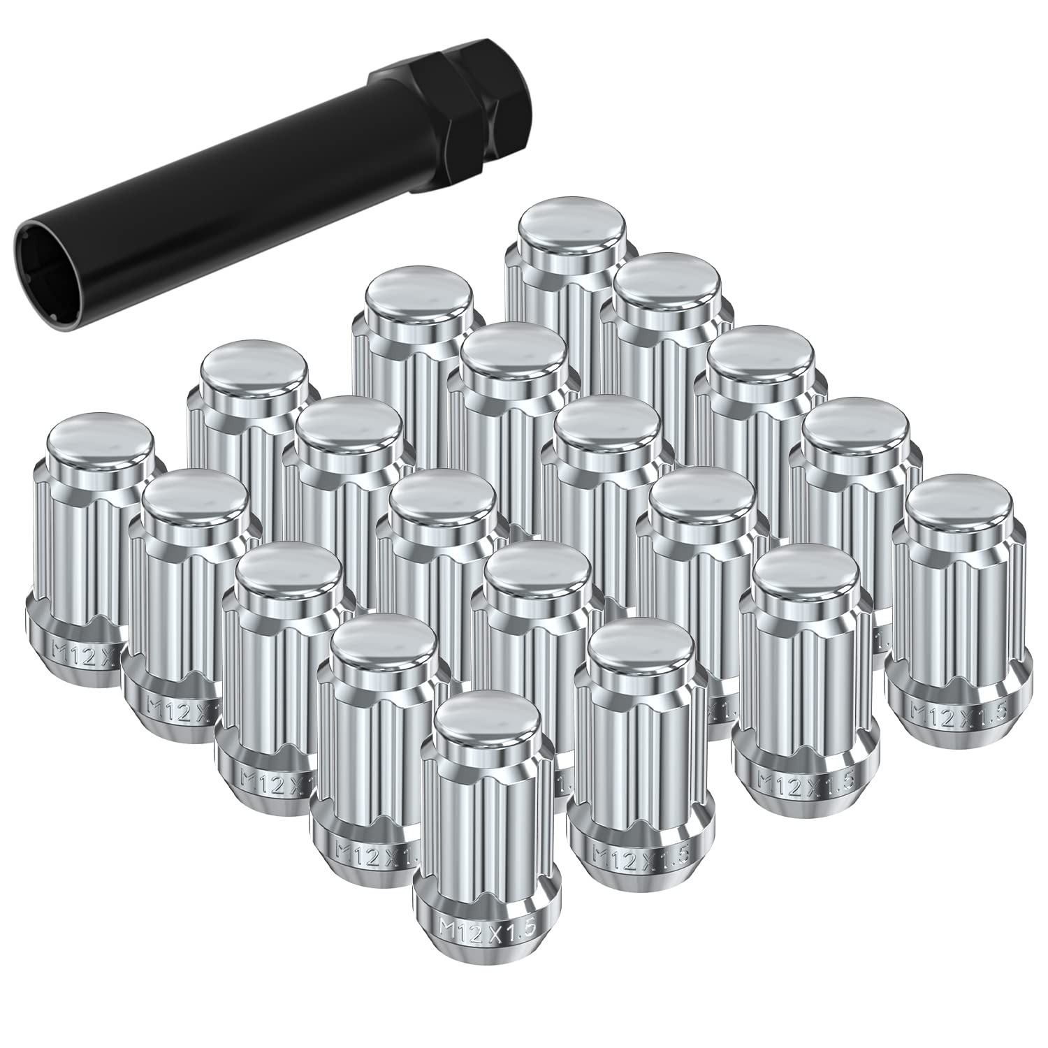 Amazon Com Kropos Lug Nuts Chrome M12 X 1 5 For Aftermarket Wheel 1 38 Tall 6 Spline Lug Nut 12mm X 1 5 Closed End 60 Degree Conical Cone Bulge Seat pcs Lugnuts 1pc Socket Key Automotive