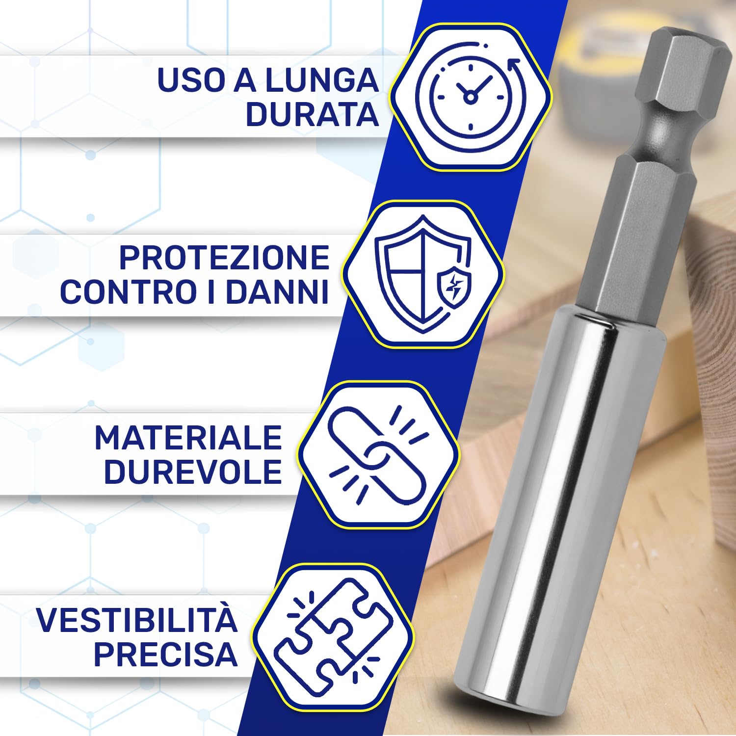 5 Pezzi Portainserti Magnetico 1/4" x 60 mm - Porta Inserti Universale per Trapano e Avvitatore - Realizzato in Alluminio e Acciaio al Cromo Vanadio - MONTERAL