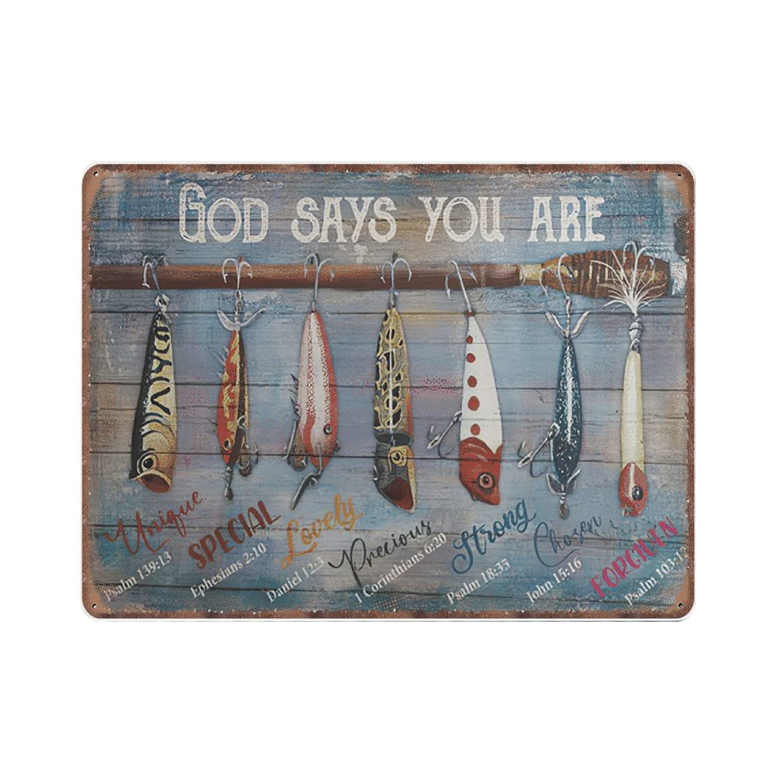 rayprint Fishing God Says You Are Tin Signs, Love Fish Retro Funny Metal Sign Vintage Poster Wall Art for Kitchen Garden Bathroom Farm Home Coffee Decor Tin Sign, 30x40 cm