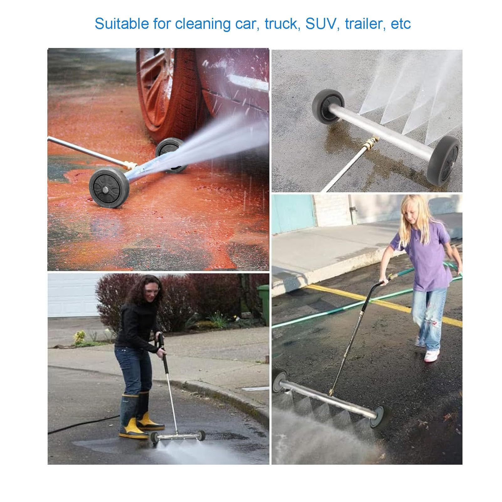 Generic Limpiador de Chasis, Lavadora a Presión de 17,7 Pulgadas, Limpiador Debajo del Automóvil con Acero Inoxidable de Cobre, 4000 PSI, 4 Varillas de Extensión de Boquilla para Automóviles,