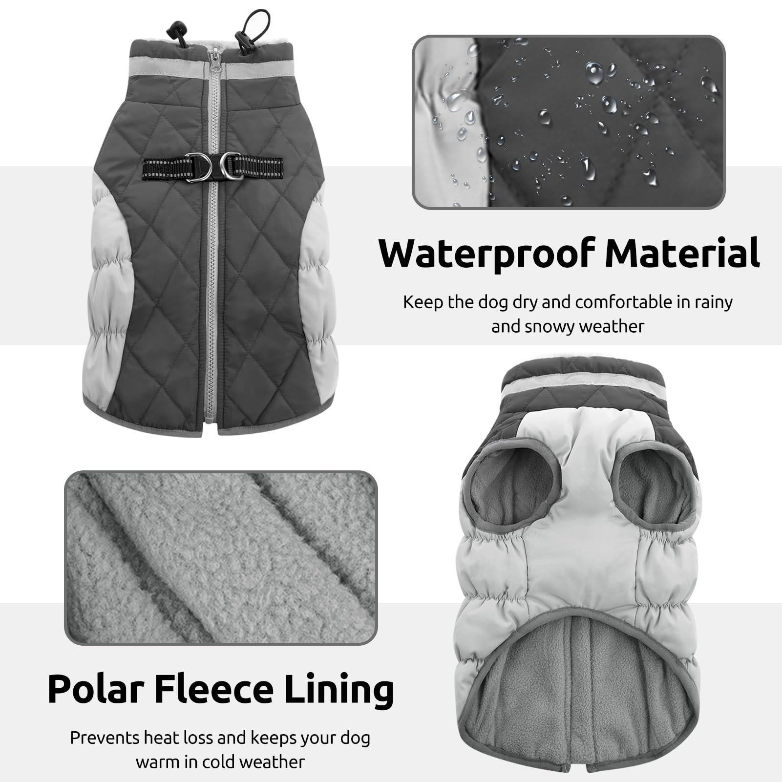 CITÉTOILE Cappotti per Cani Invernali in Pile con Imbracatura, Caldo Cappotti e Giubbotti per Cane Taglia Piccola/Media/Grande, Cappottino Impermeabile Cani, Gilet Cappotto Riflettente, Grigio, XXL